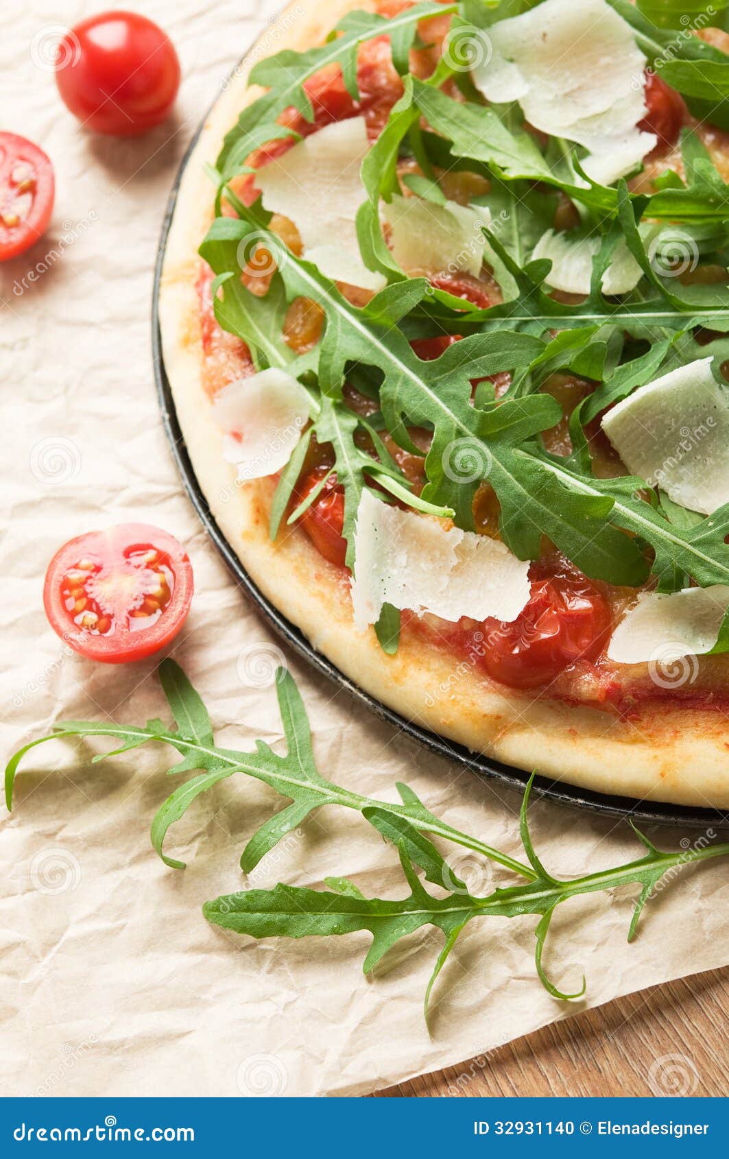 Pizza with arugula stock photo. Image of home, food, dinner 32931140