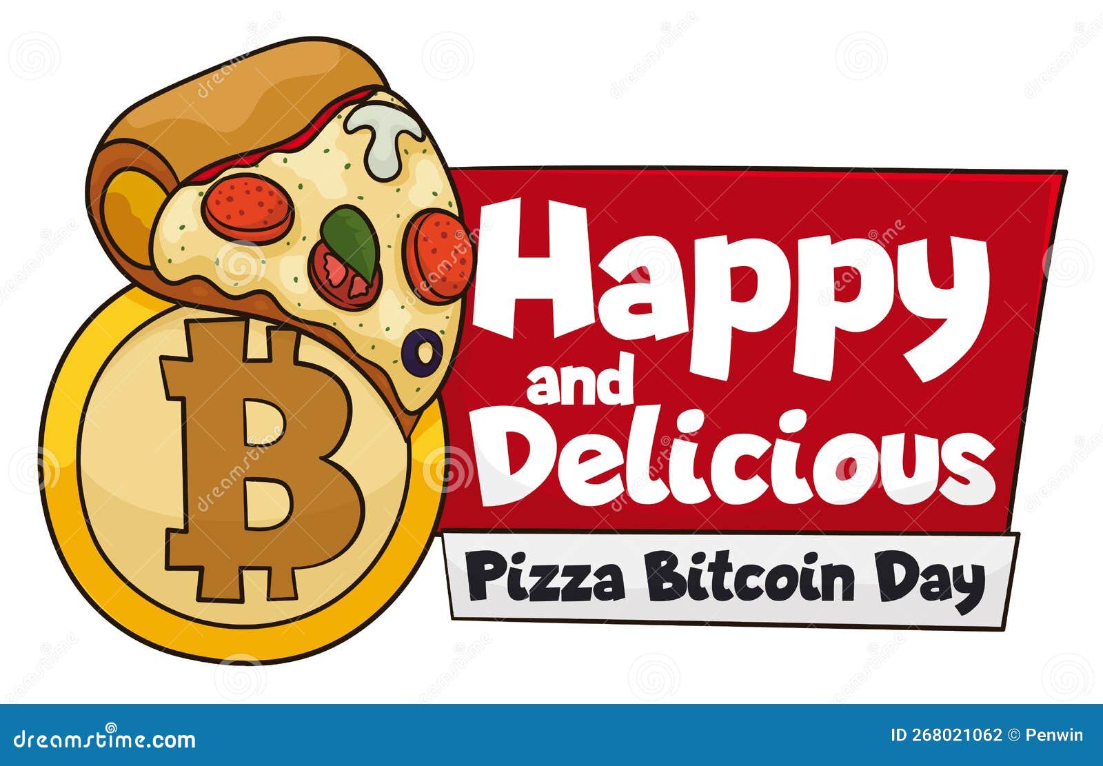Happy Pizza Bitcoin Day Design with Slice and Golden Coin, Vector  Illustration Stock Vector - Illustration of culinary, economy: 268021062