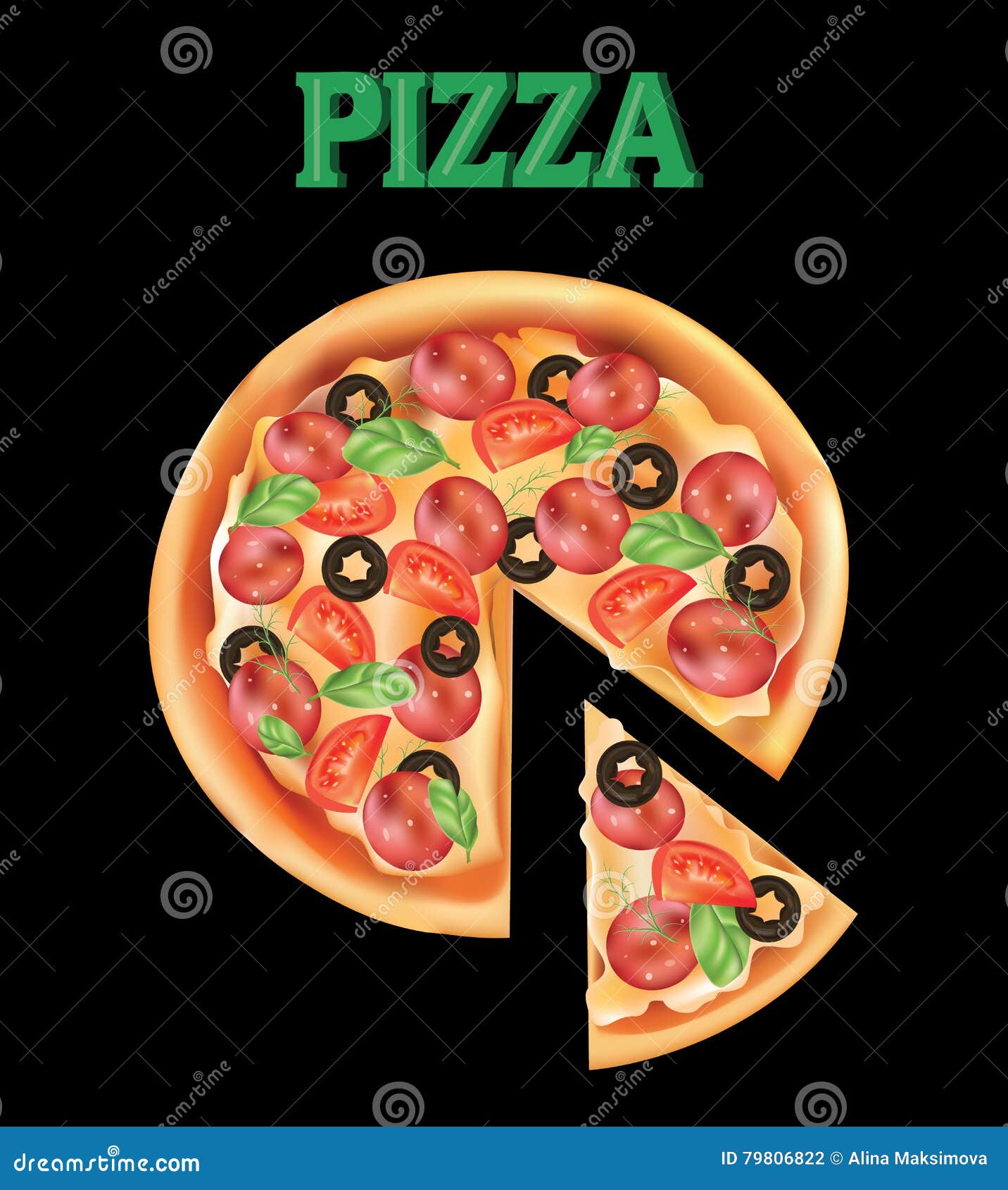 Pizza on a Black Background Stock Vector Illustration of tomato