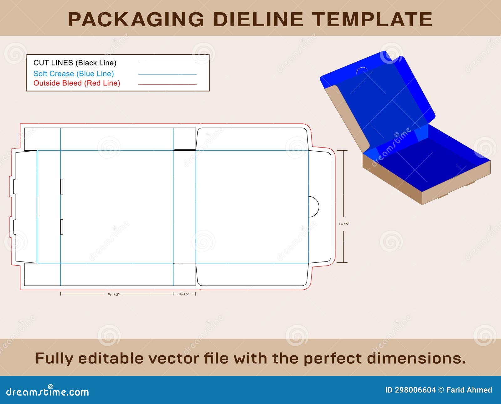 Pizza Box Dieline Template stock illustration. Illustration of carton