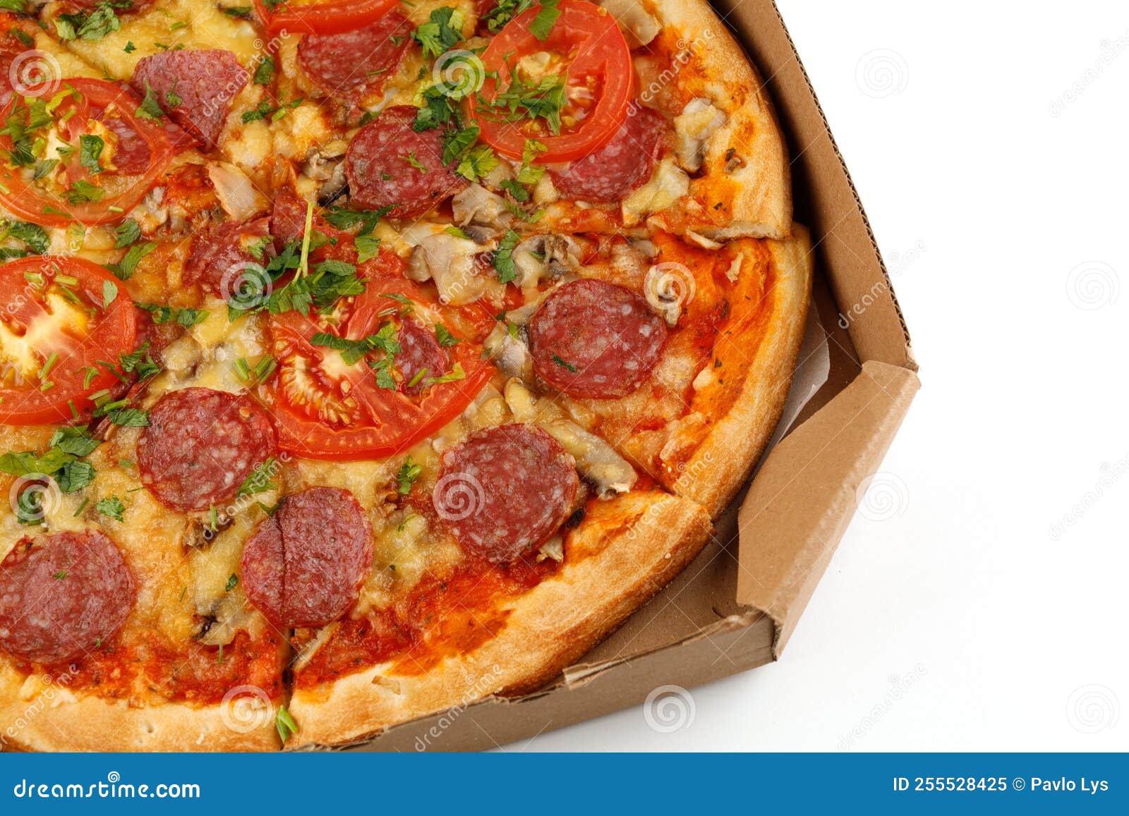Pizza in Box Open. Pizza in the in Delivery Box Stock Image Image of