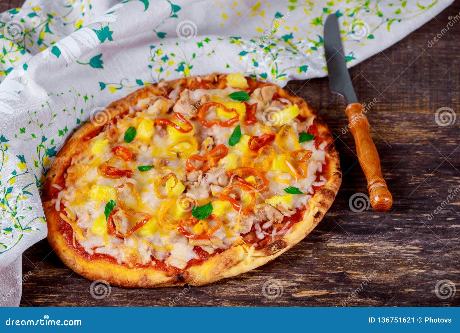 Pizza Carbonara with Bacon, Salami, Parmesan Cheese Bacon Stock Image