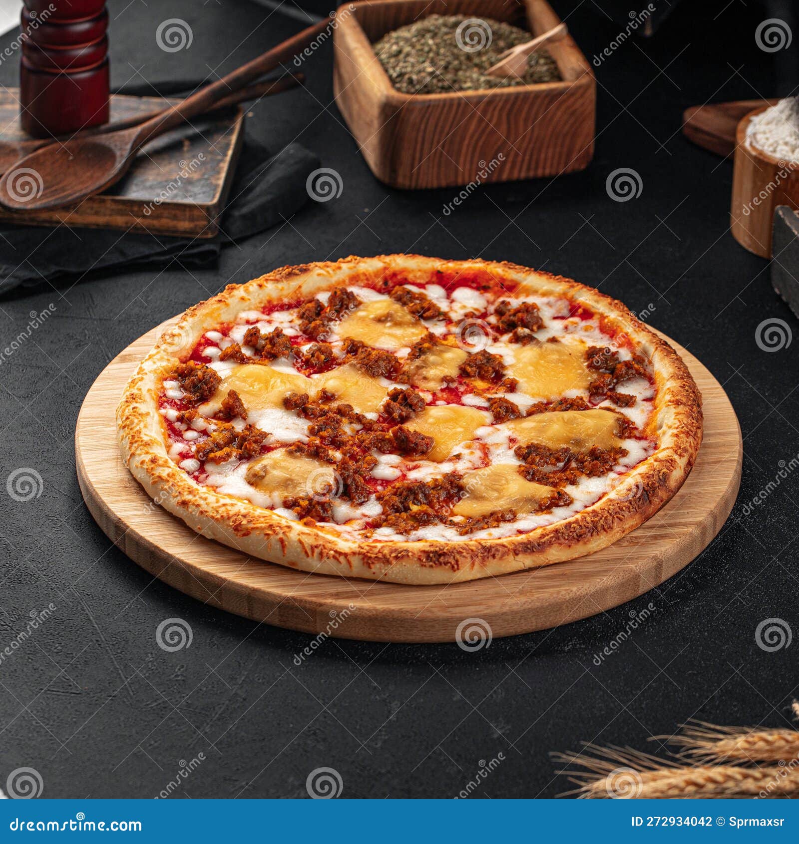Pizza with Cheddar Cheese and Minced Beef Stock Photo Image of meat