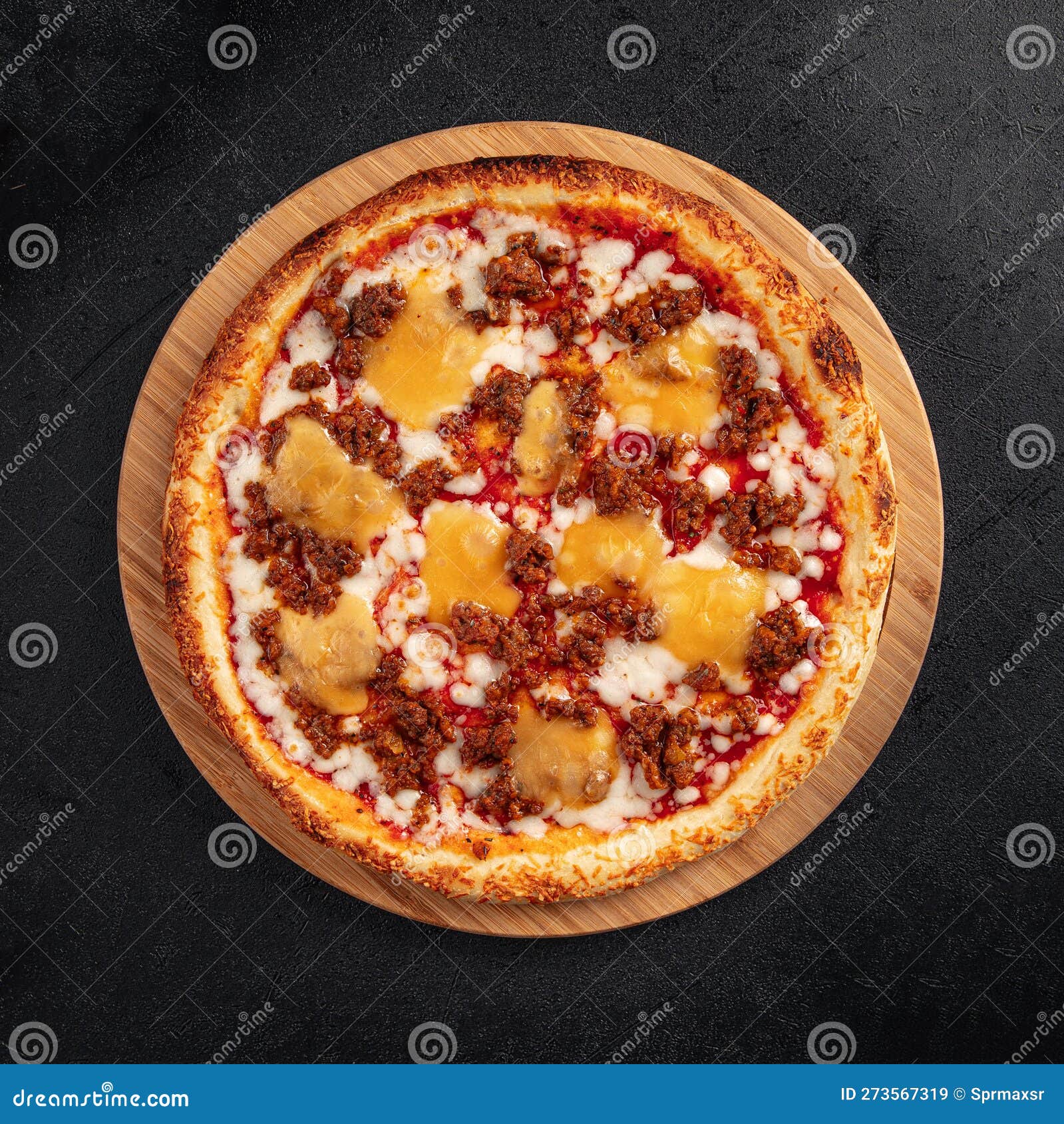 Pizza with Cheddar Cheese and Minced Beef Stock Image Image of menu