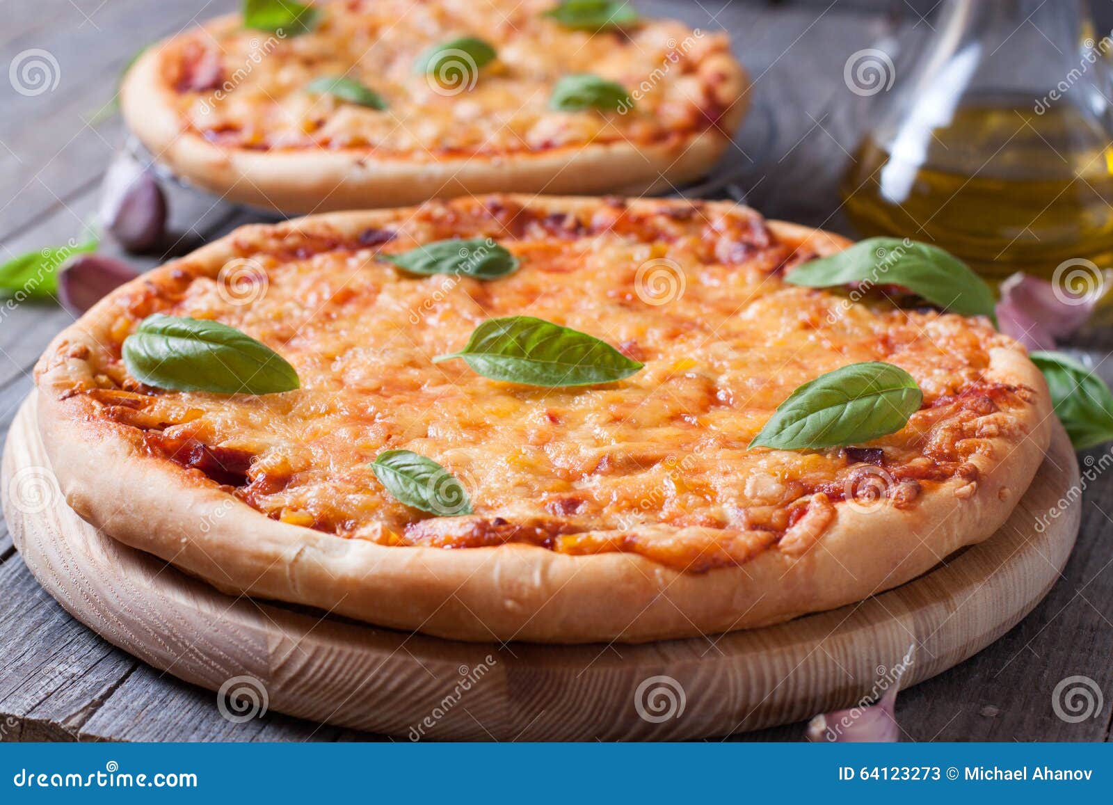 Pizza with Cheese and Basil Stock Image Image of knife, italy 64123273