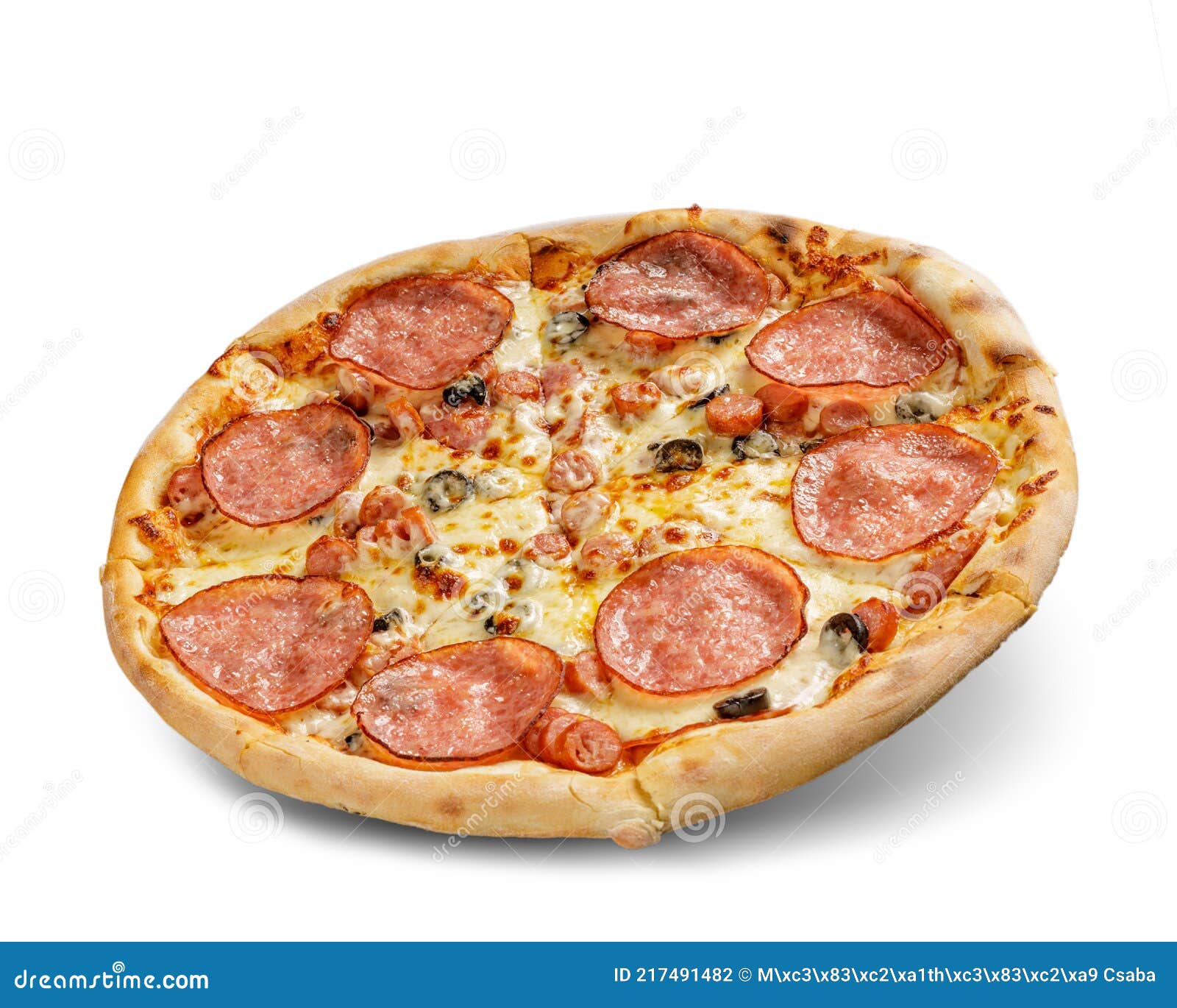 Pizza with Cheese and Tomato Sauce Isolated on White Background. Olive ...