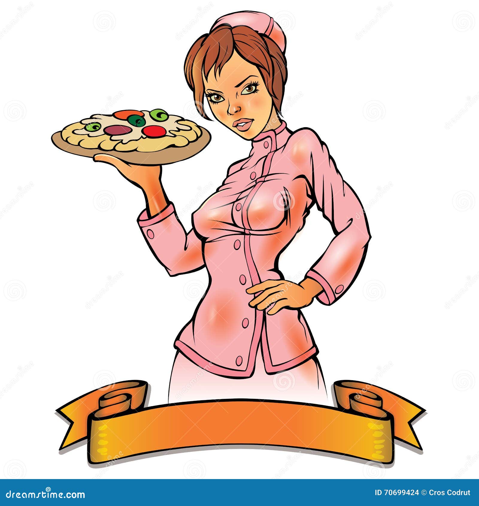 Pizza chef woman stock vector. Illustration of painting - 70699424, image size:1600x1690