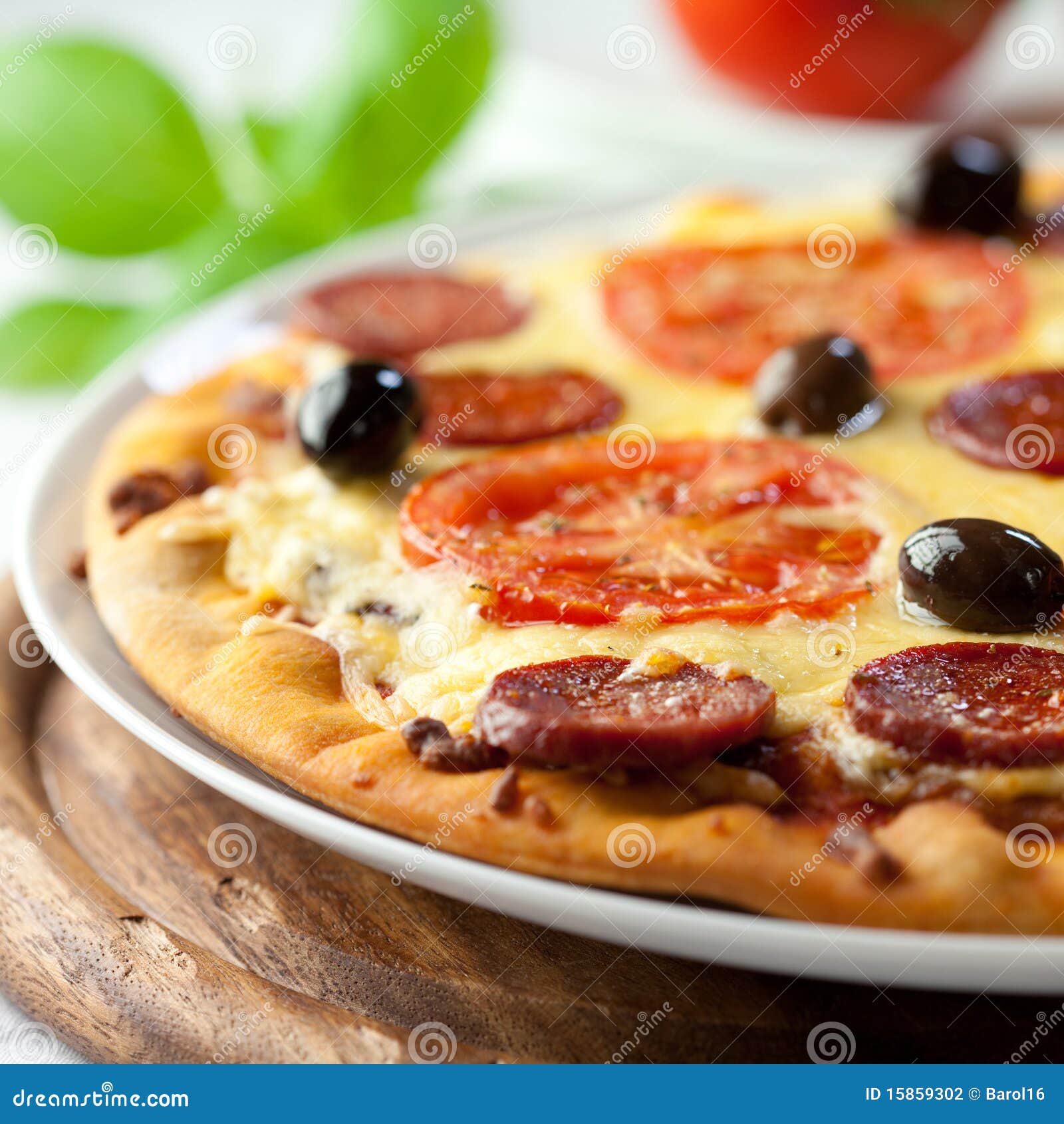 Pizza with Chorizo Salami stock photo. Image of cheese 15859302