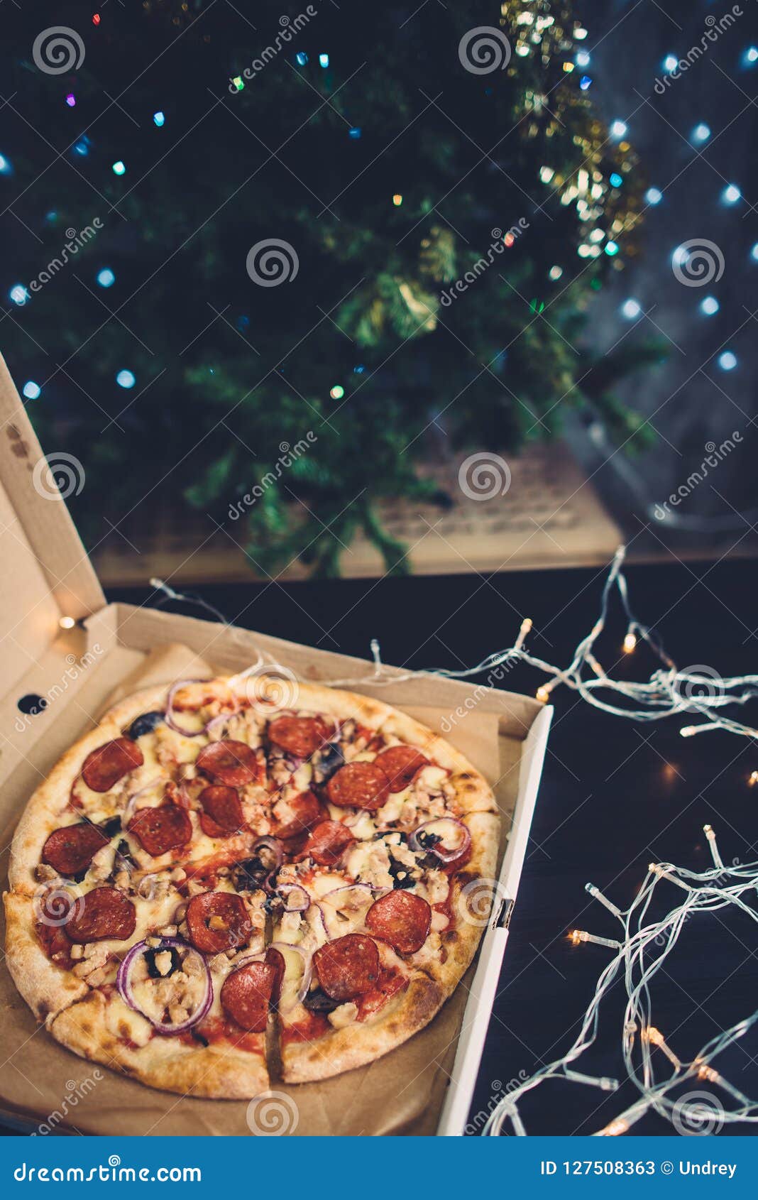 Pizza. Christmas or New Year Festive Dinner. Stock Image Image of