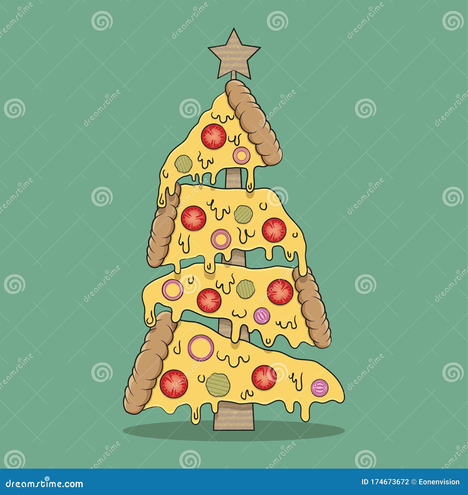 Pizza Christmas Tree stock illustration. Illustration of card 174673672