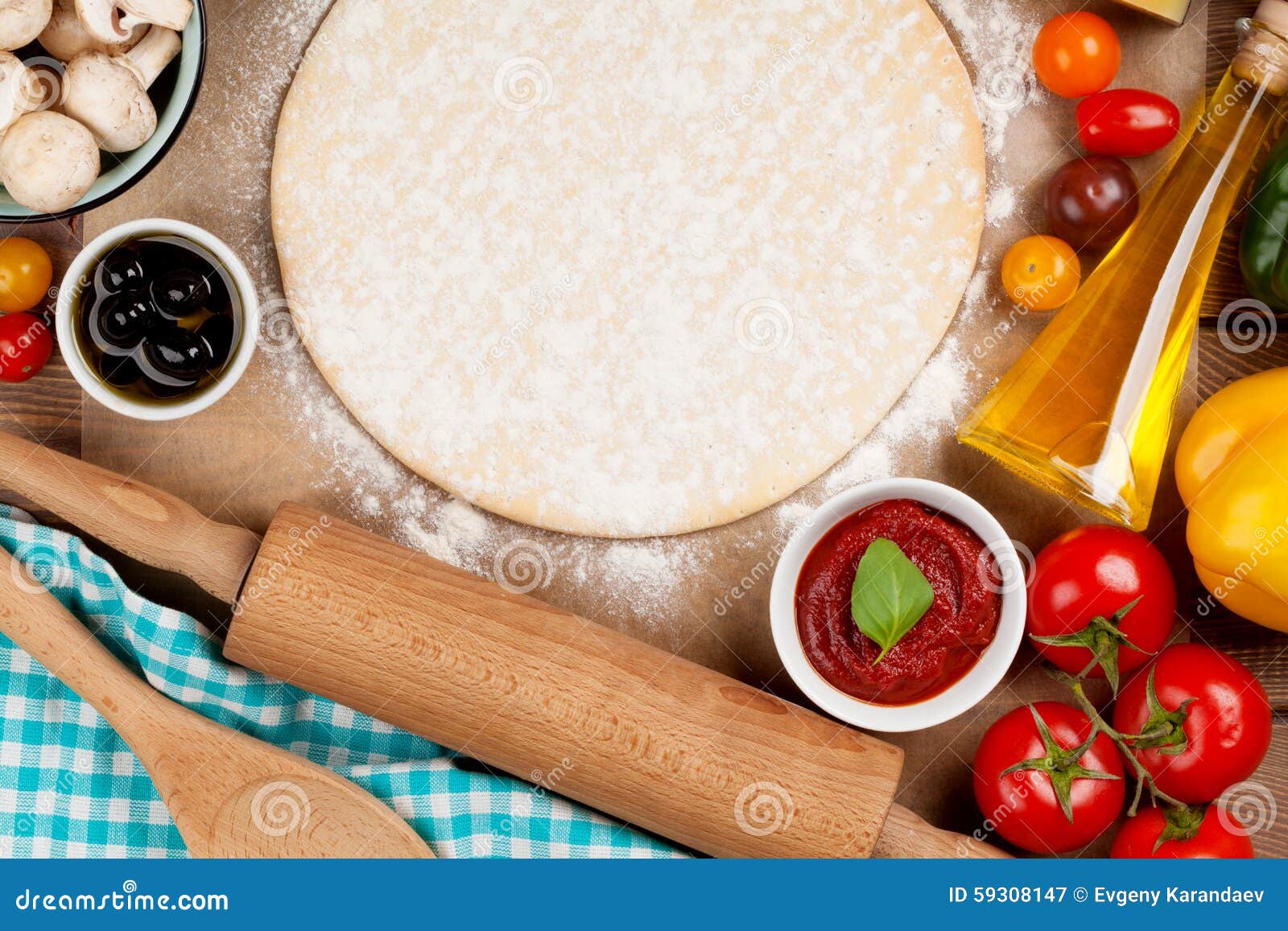 Pizza cooking ingredients stock image. Image of bowl 59308147