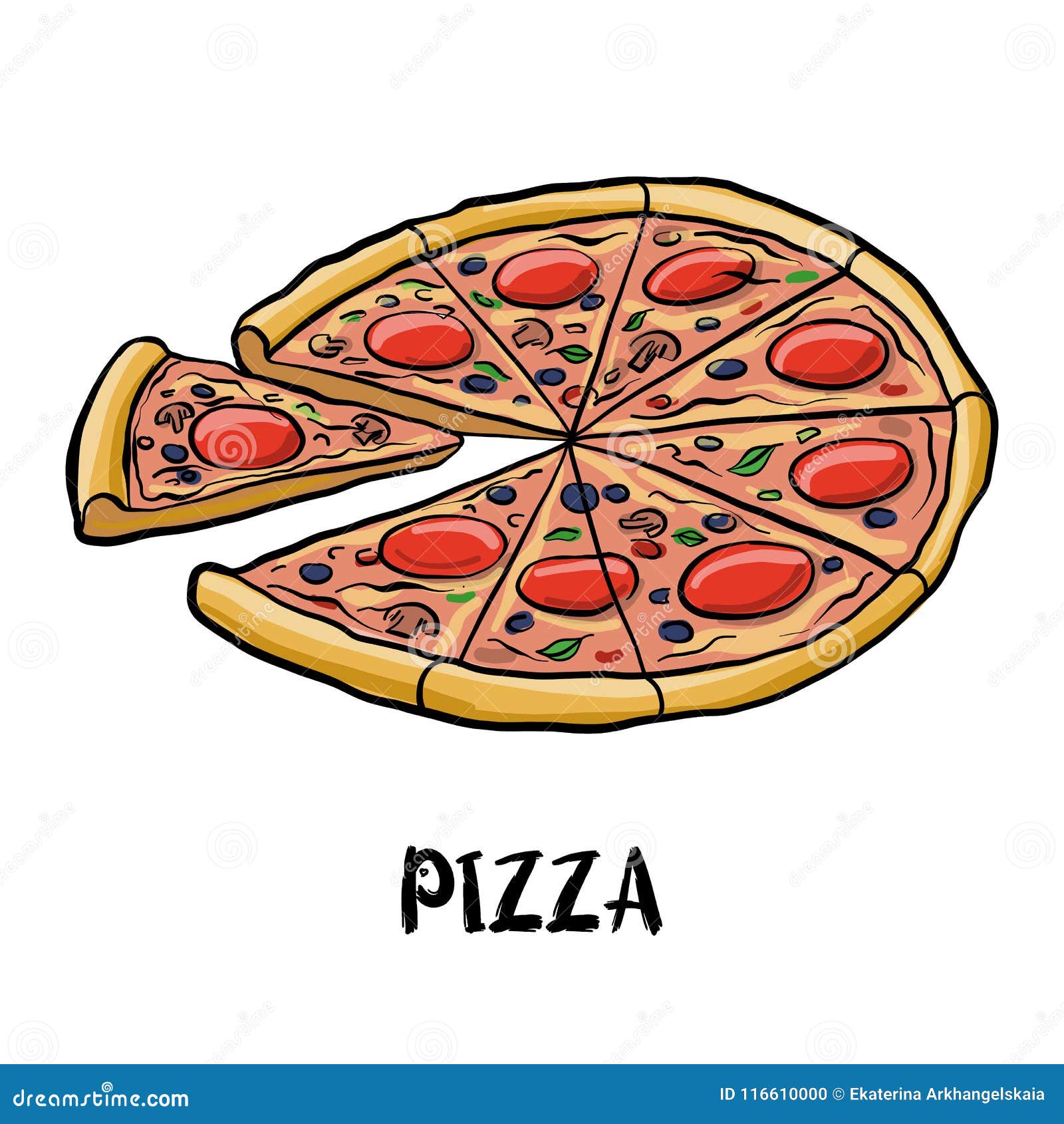 Pizza Del Dibujo Del Vector Ilustración del Vector - Ilustración de  pimienta, salami: 116610000