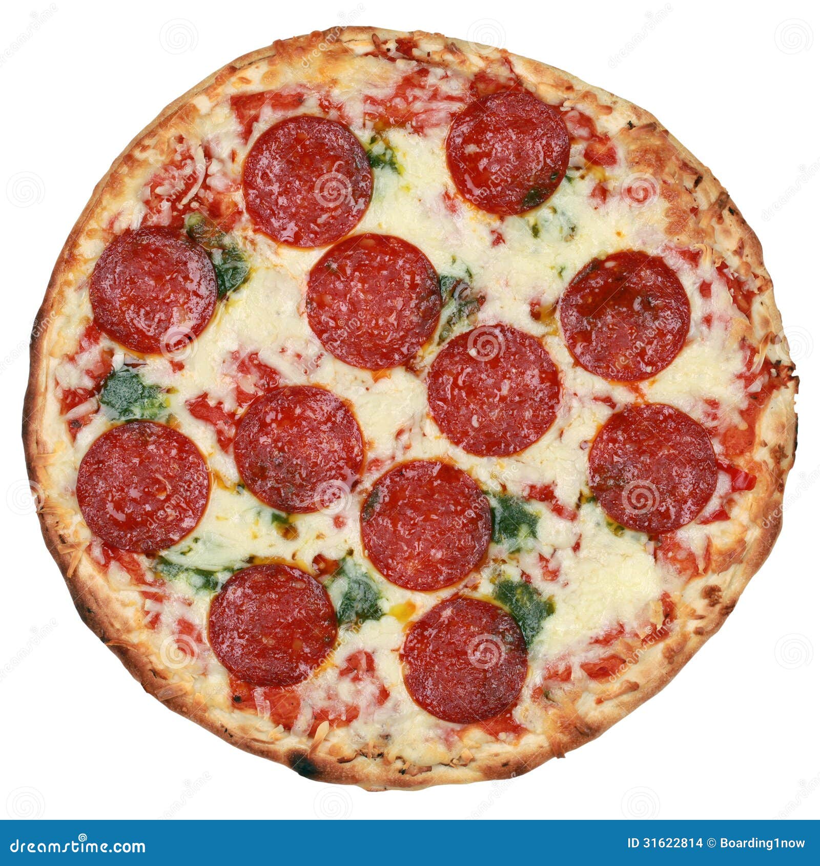 Pizza del salame, isolata fotografia stock. Immagine di sfondo 31622814