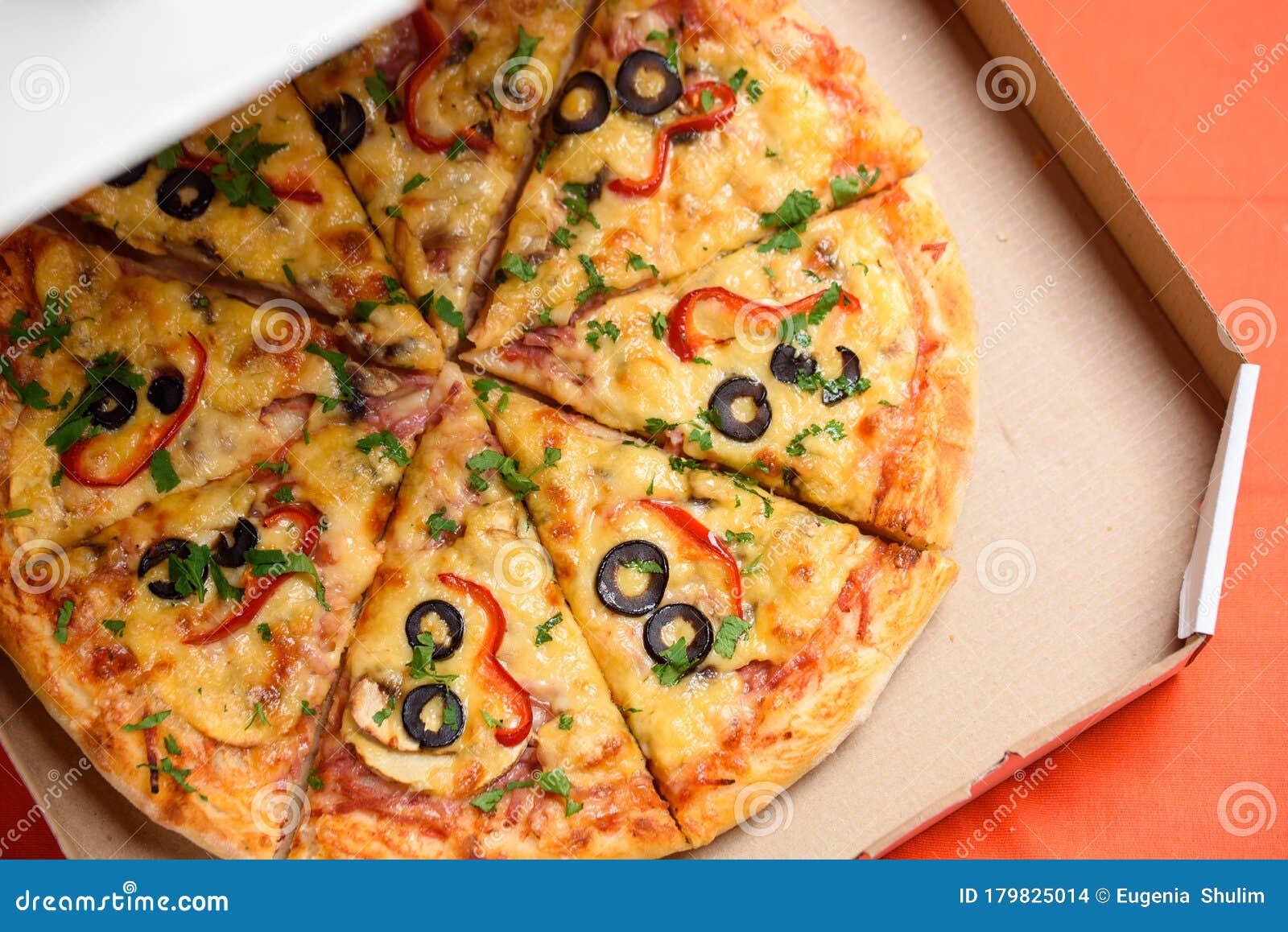 Pizza in the in Delivery Box You Can Put Your Writing on the Box Stock