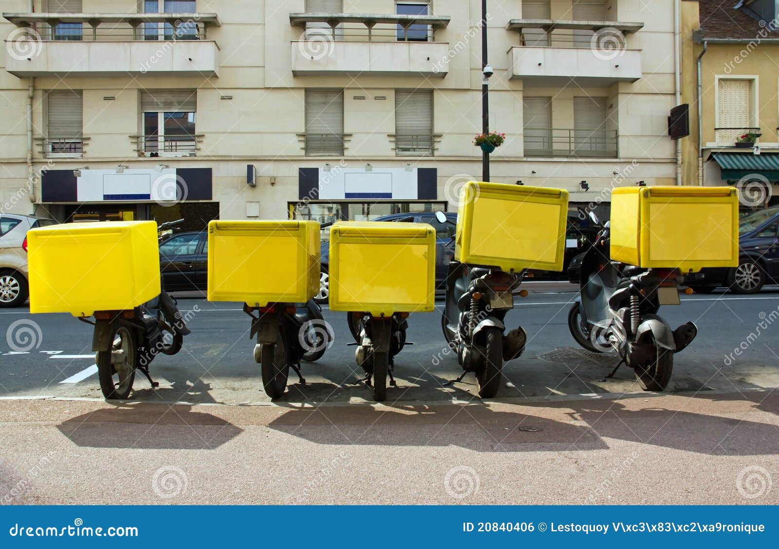 Mopeds Service Delivery Parked On The Roadside, Rear View RoyaltyFree