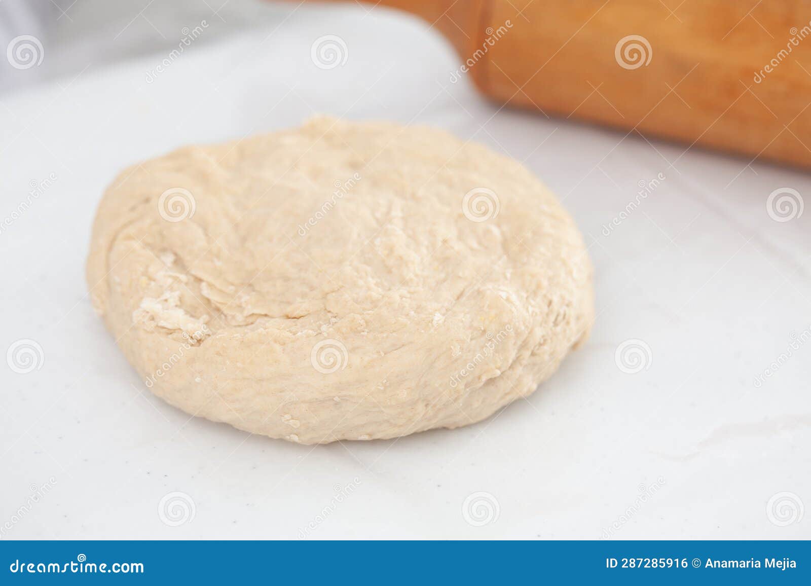 Pizza Dough Ball Ready To Stretch. Pizza Dough Ingredients Stock Photo