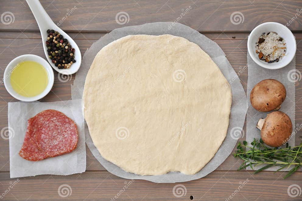 Pizza Dough and Ingredients Stock Image Image of basil, cooking 29252557