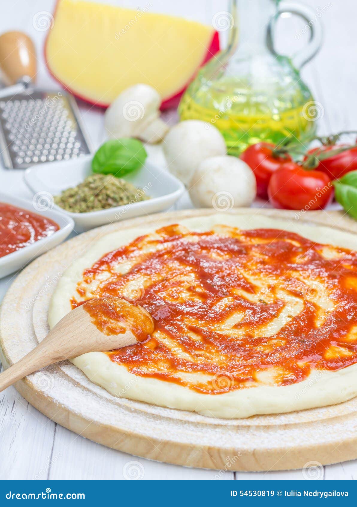 Pizza Dough with Tomato Sauce Stock Image Image of dinner, dough