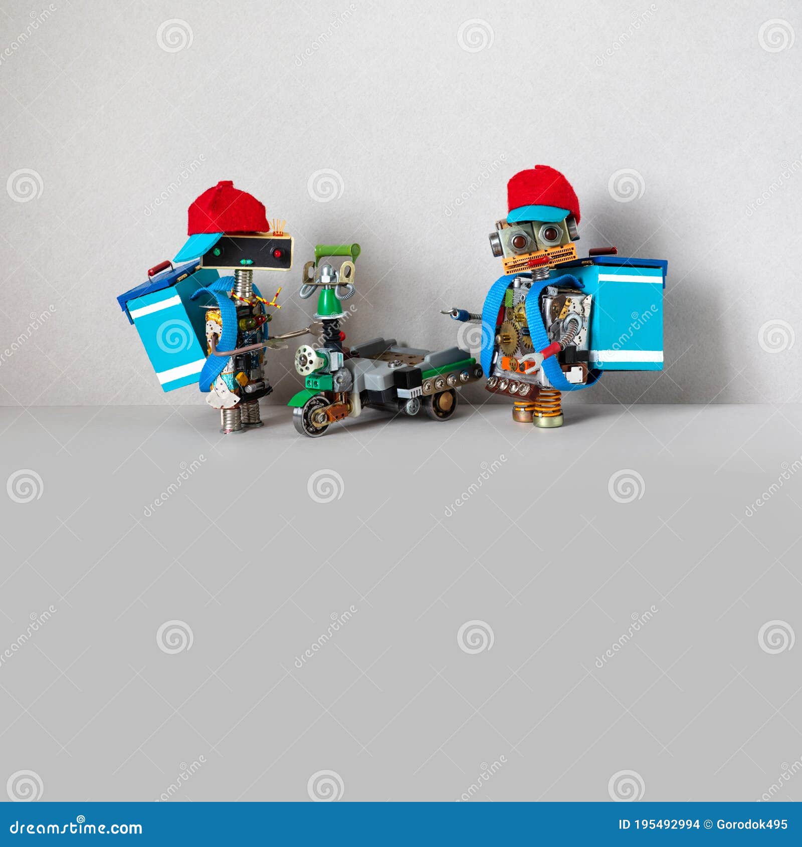 Download Pizza Food Delivery Service. Robots Couriers And Electric Scooter. Copy Space On Gray Background ...