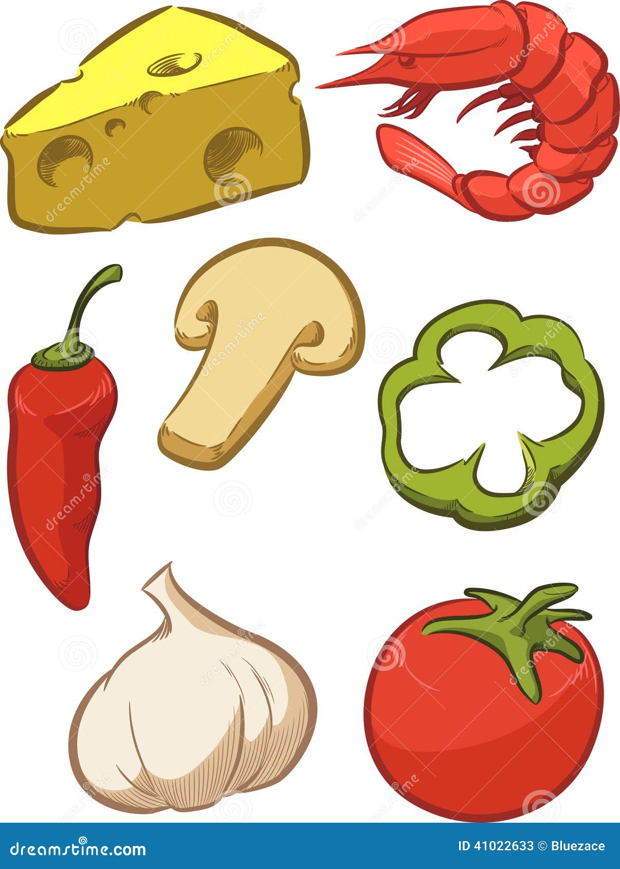 Pizza Ingredient - Tomato, Cheese, Pepper, Onion Stock Vector
