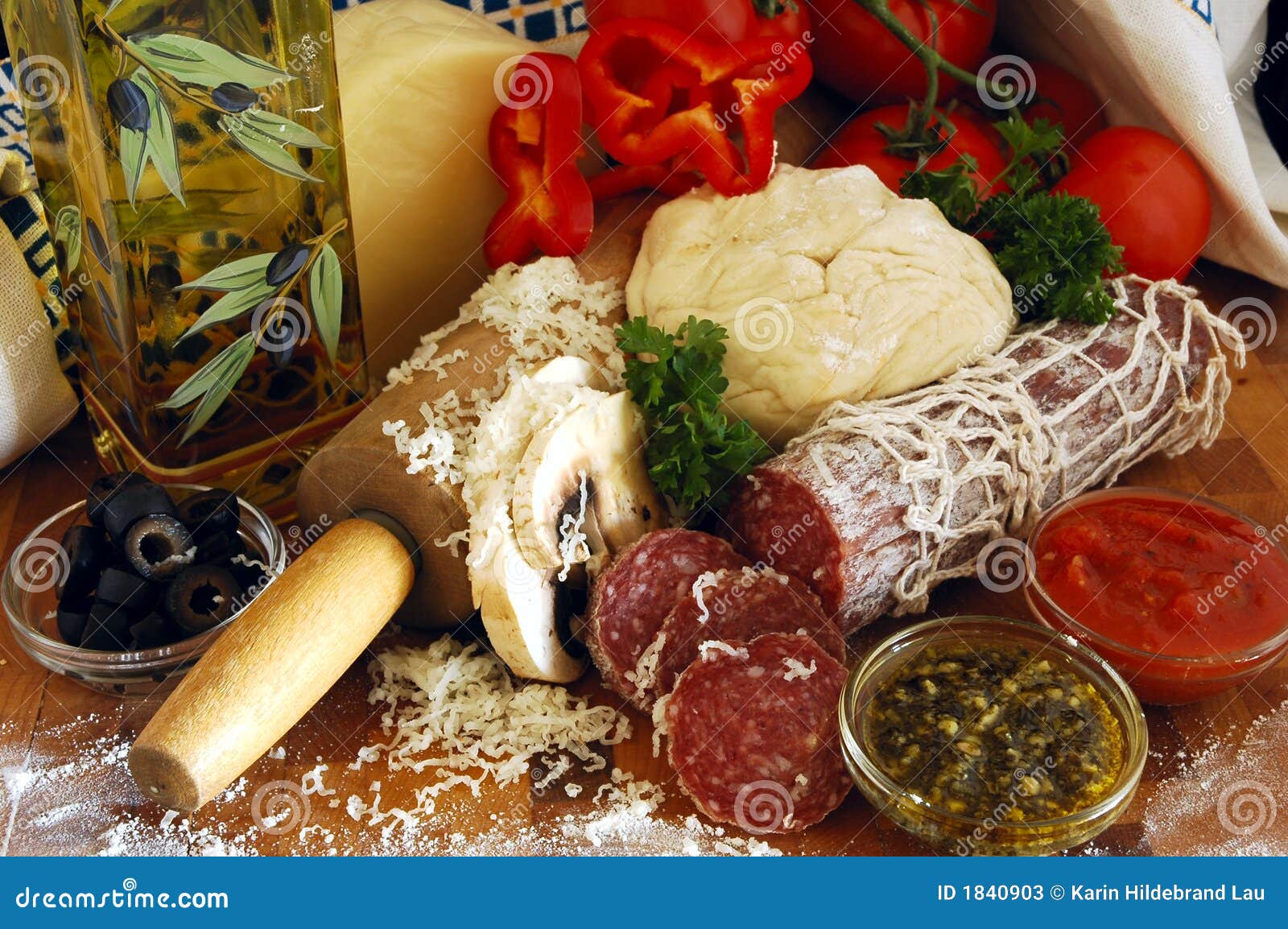 Pizza Ingredients stock image. Image of bowl, board, olive 1840903