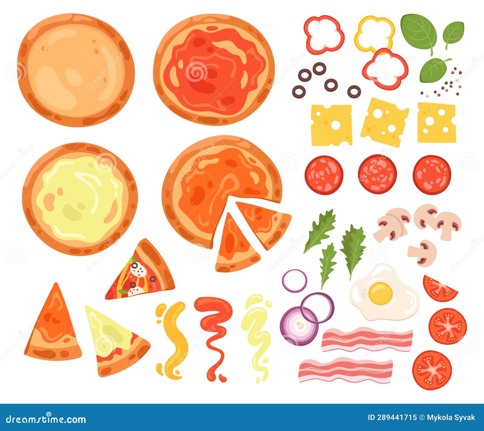 Pizza Ingredients Constructor Set with Vegetable, Cheese, Bacon Meat