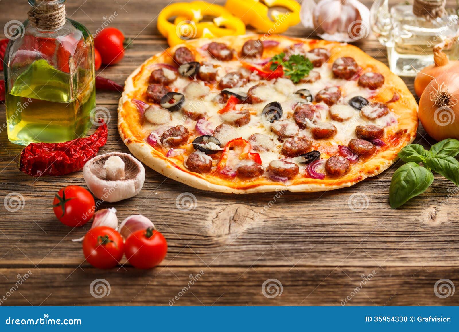 Pizza with ingredients stock photo. Image of cuisine 35954338