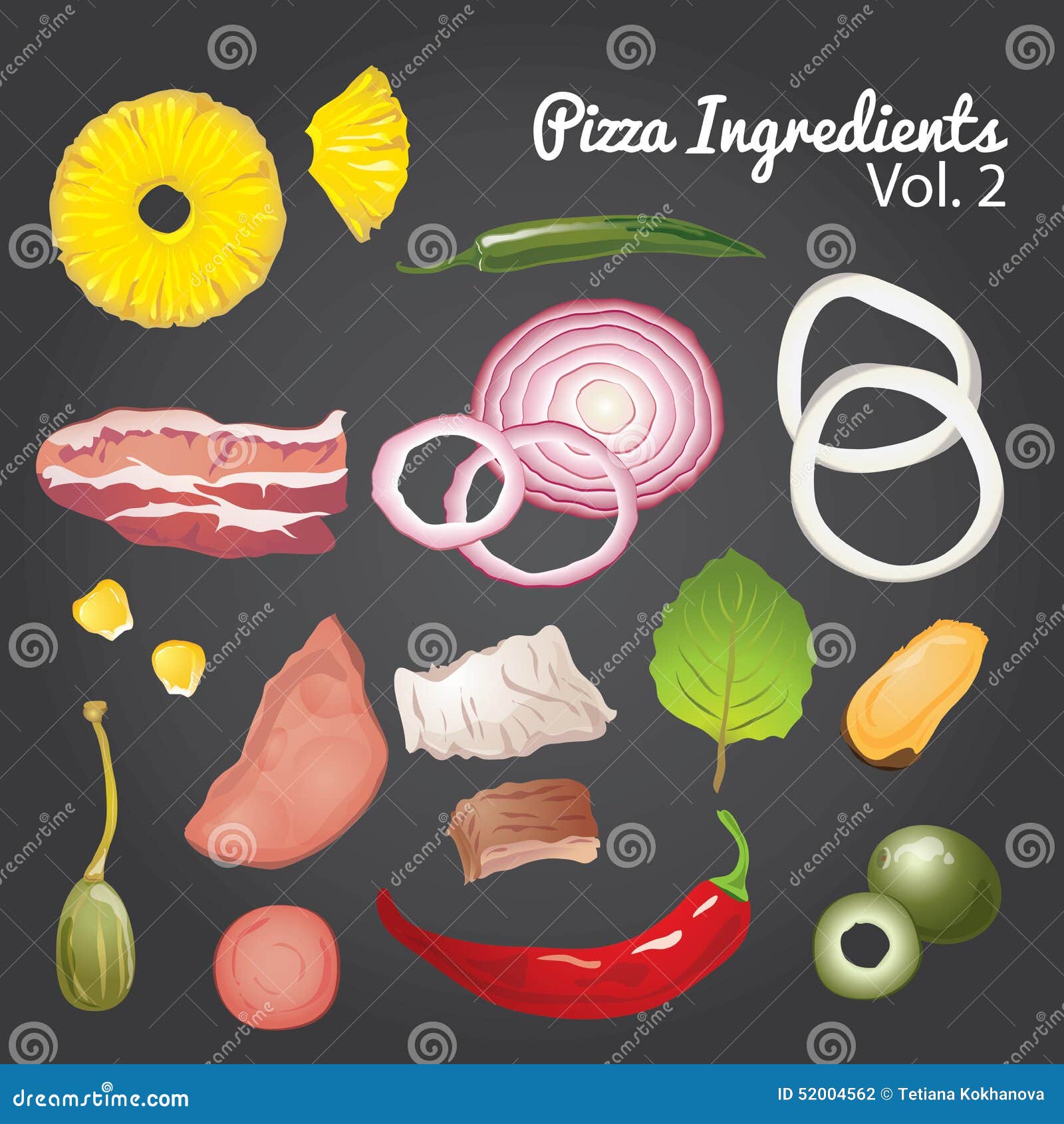Pizza Ingredients and Supplies. Vector Mega Set Stock Vector Illustration of corn, oregano