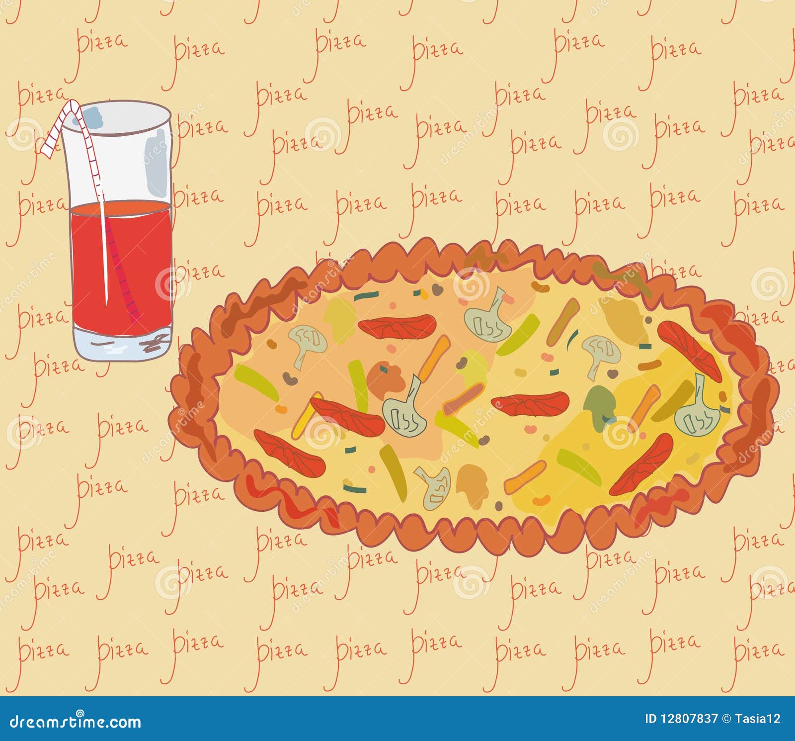 Pizza and juice stock vector. Illustration of sausage 12807837