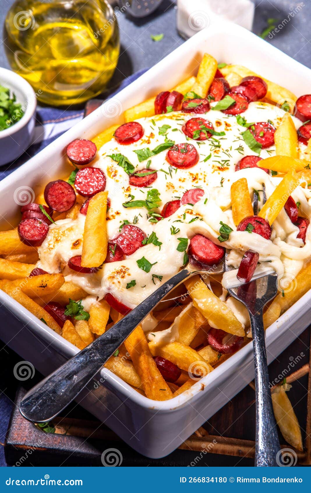 Pizza loaded french fries stock photo. Image of fattening 266834180