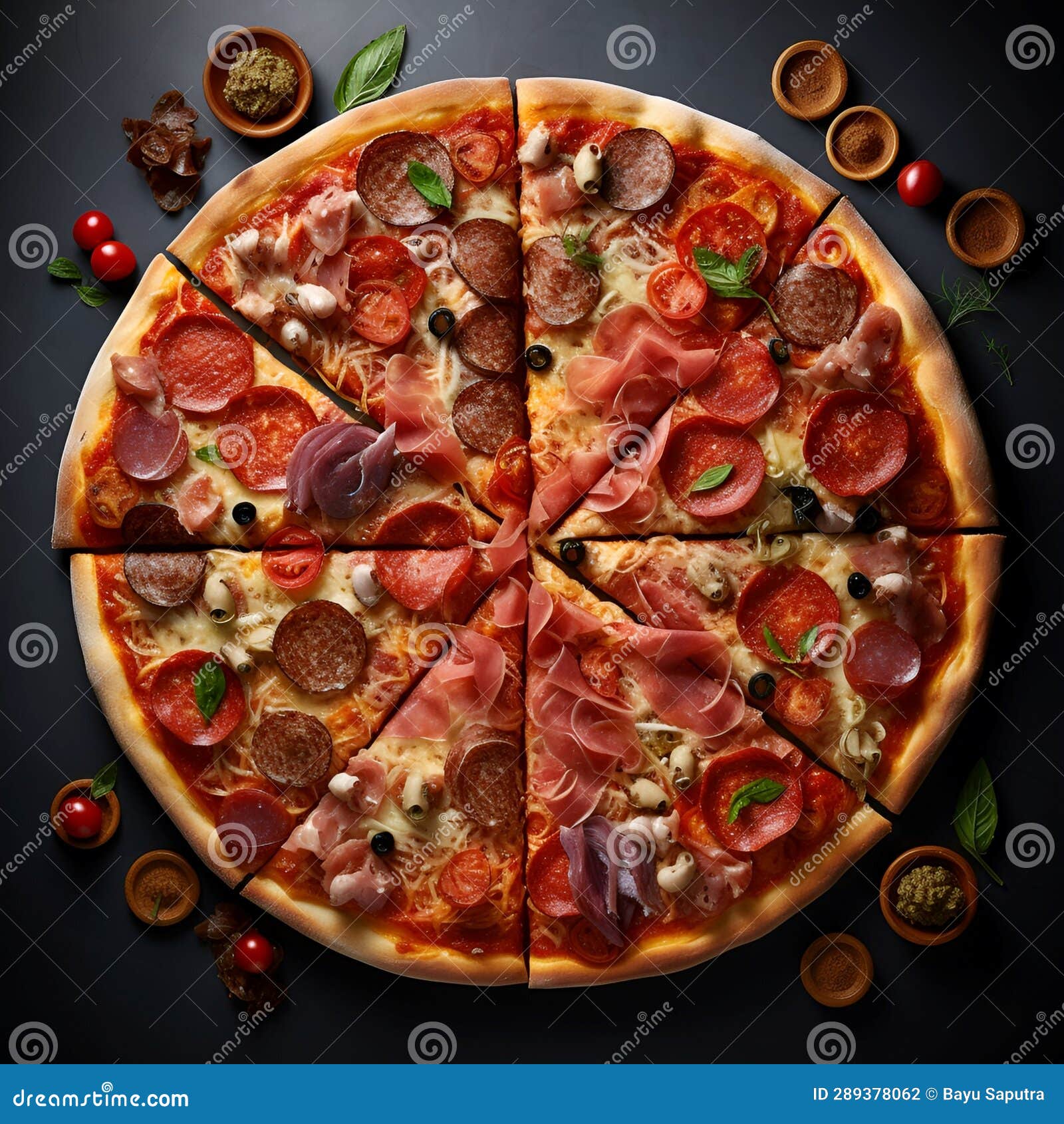 Pizza that Looks Delicious View from Above, Generative Ai Stock