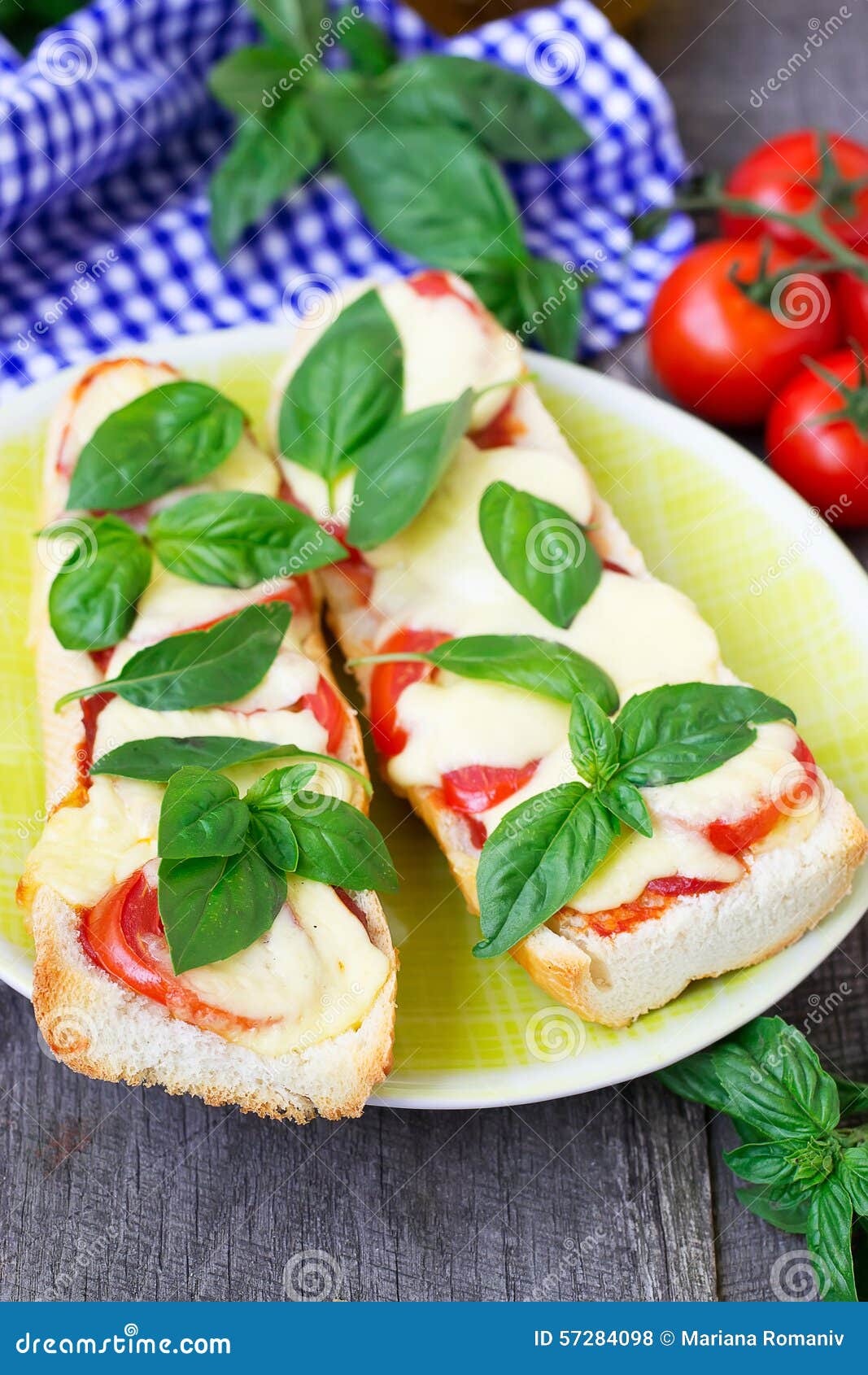 Pizza Margherita on French Baguette. Rustic Style Stock Photo Image of baguette, cheese 57284098