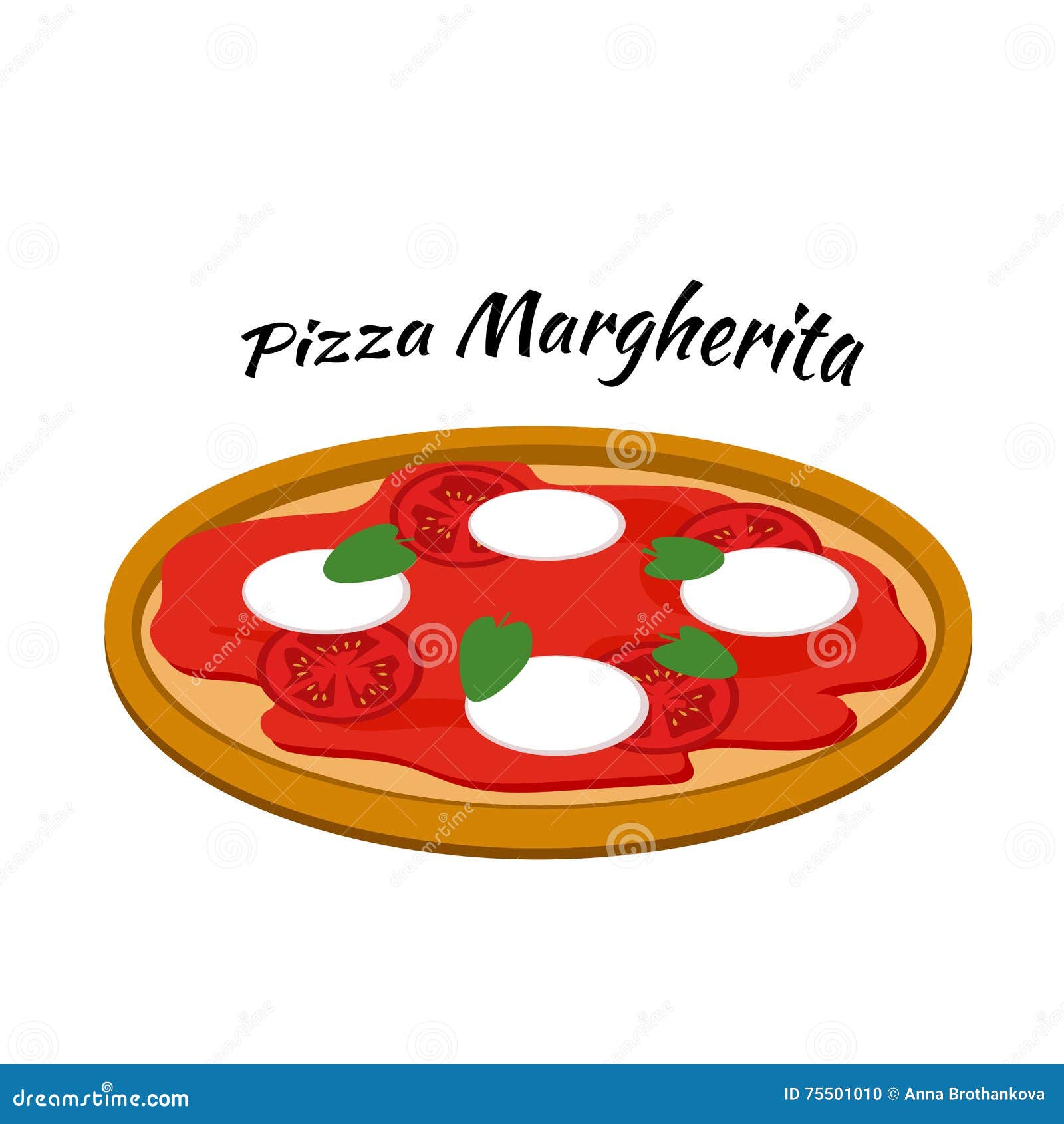 Pizza Margherita Illustration In Der Flachen Art Vektor Abbildung