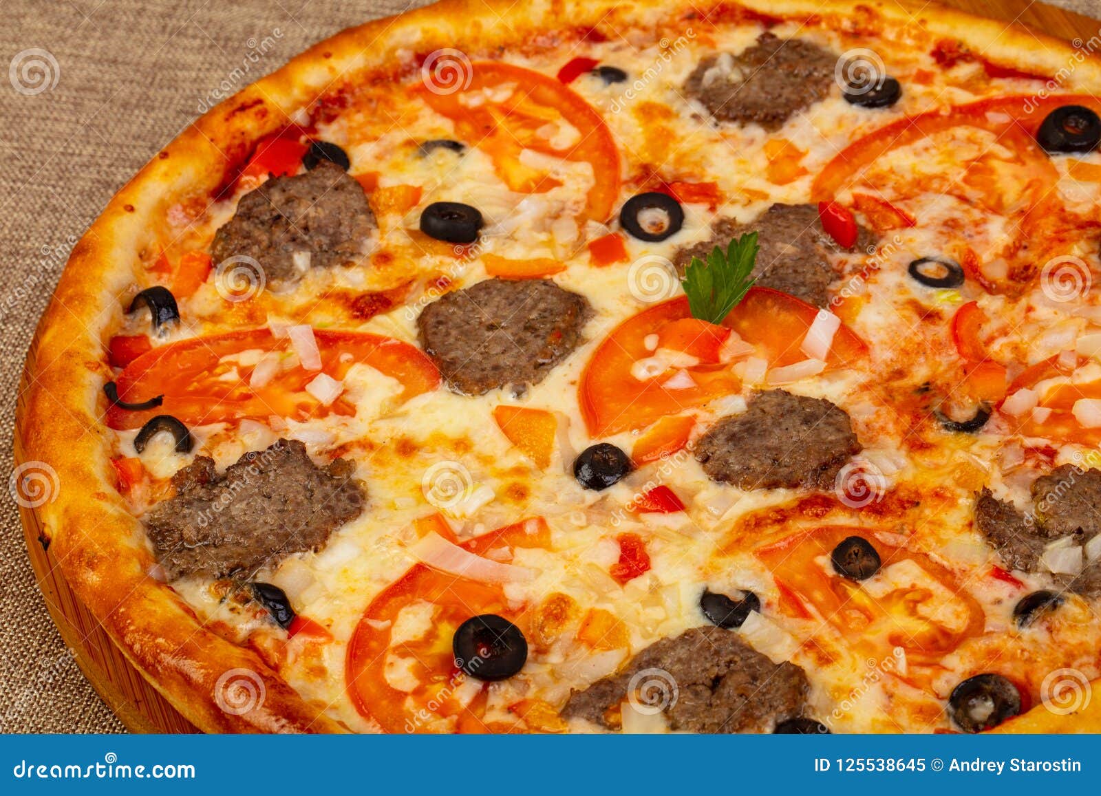 Pizza with minced meat stock image. Image of cooking 125538645