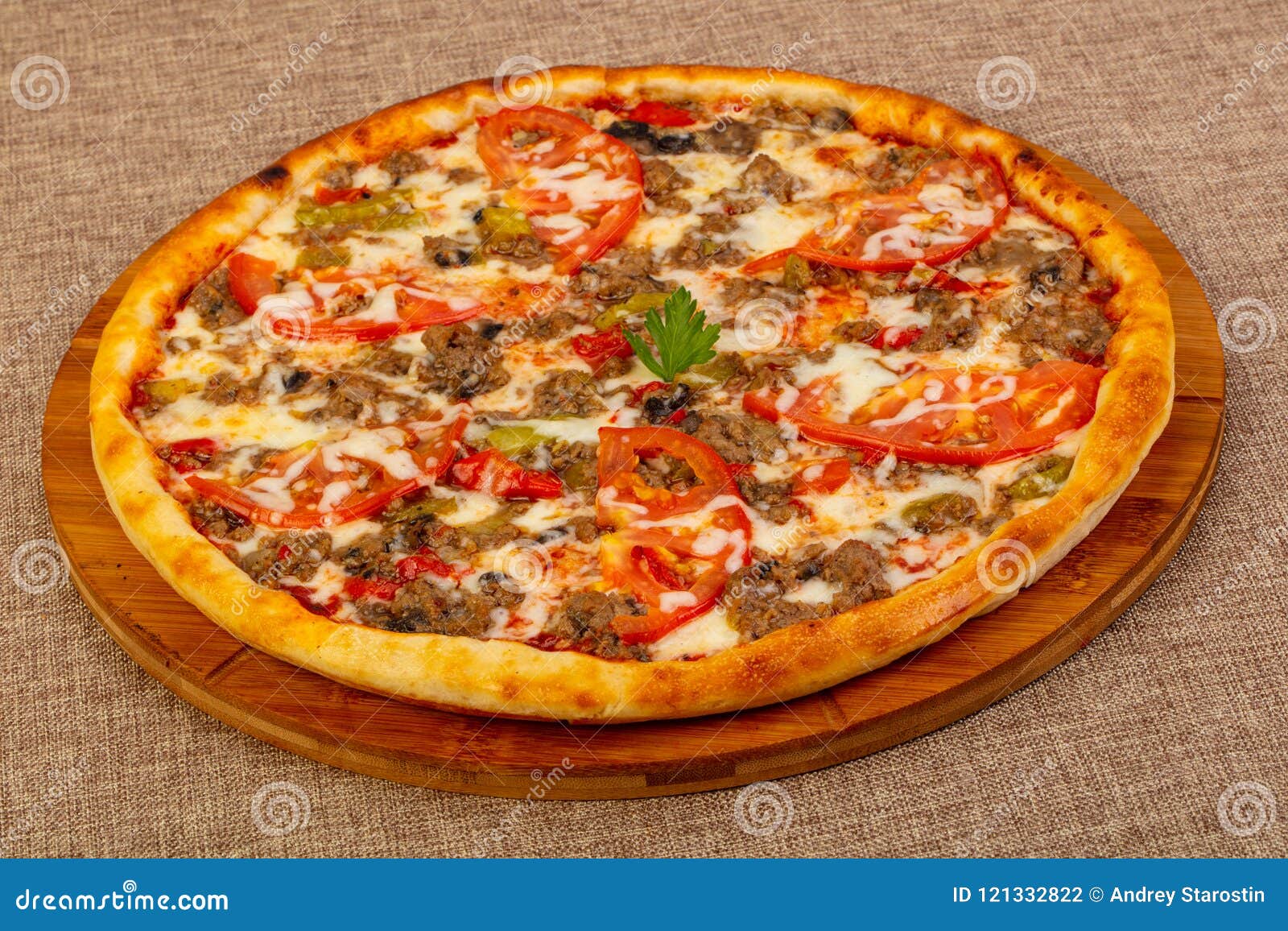 Pizza with minced meat stock photo. Image of fast, delicious 121332822