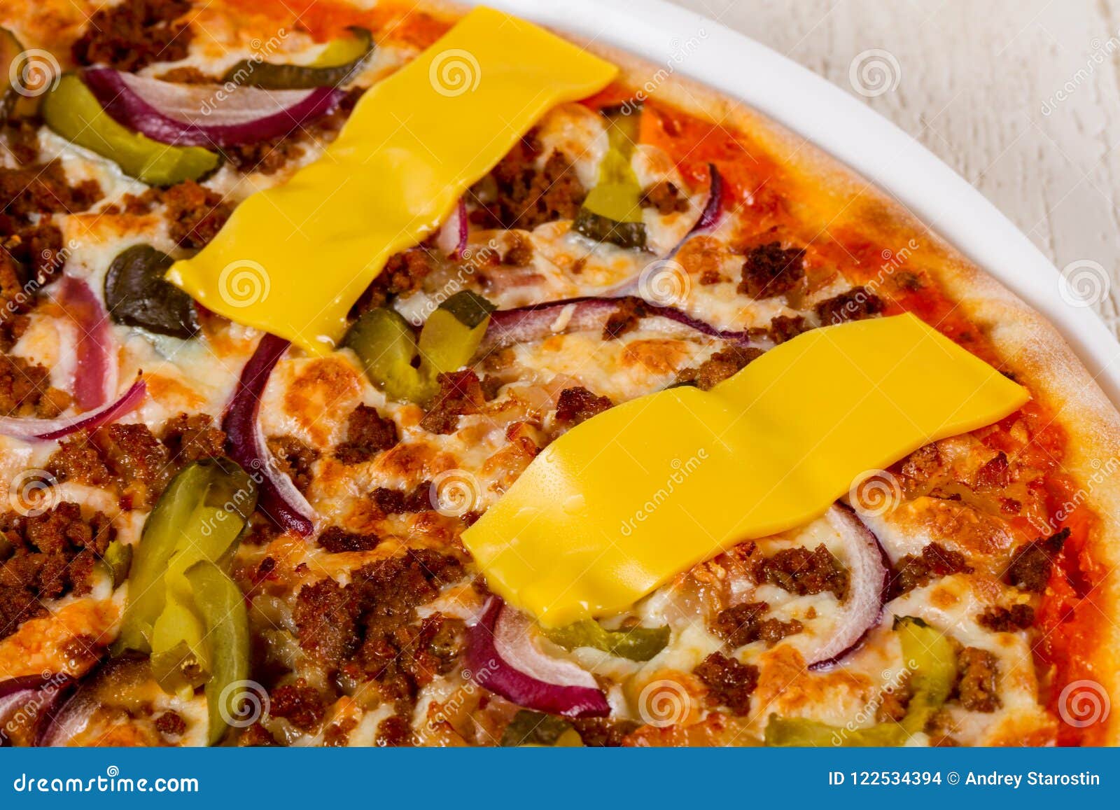 Pizza with minced meat stock photo. Image of traditional 122534394