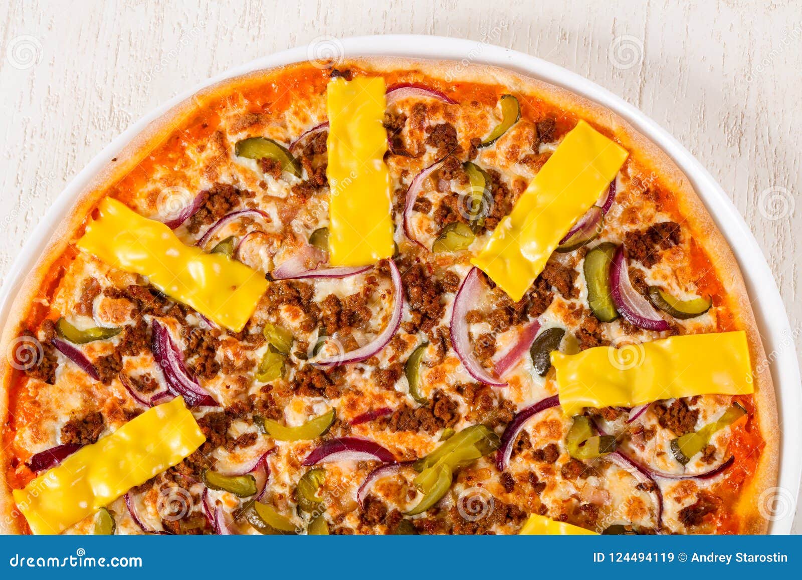 Pizza with minced meat stock image. Image of pitta, cuisine 124494119
