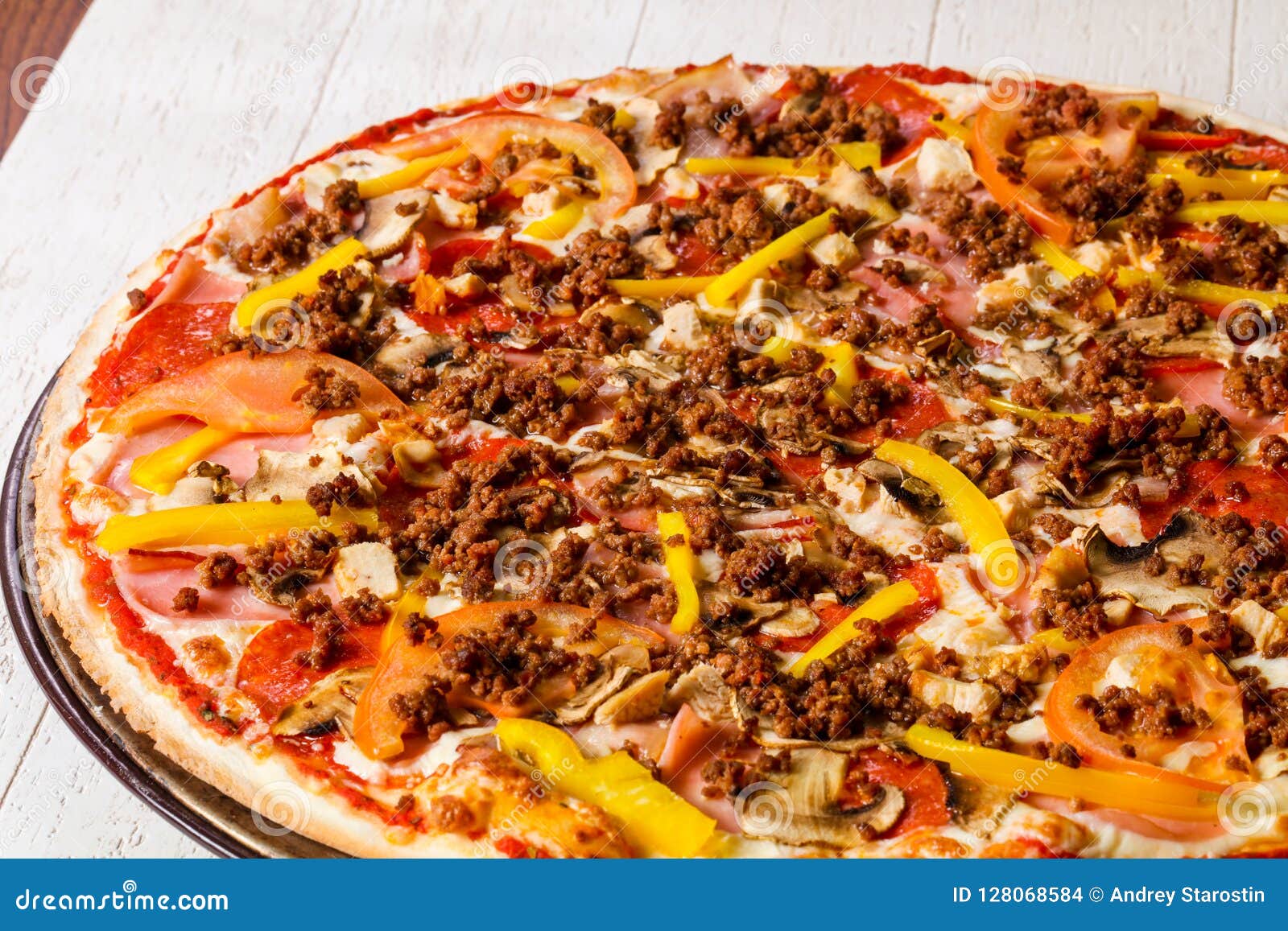 Pizza with minced meat stock photo. Image of dine, food 128068584