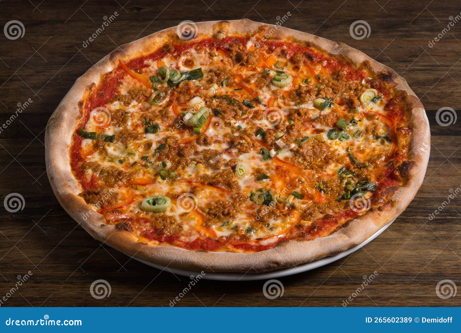 Pizza with minced meat stock image. Image of white, beef 265602389