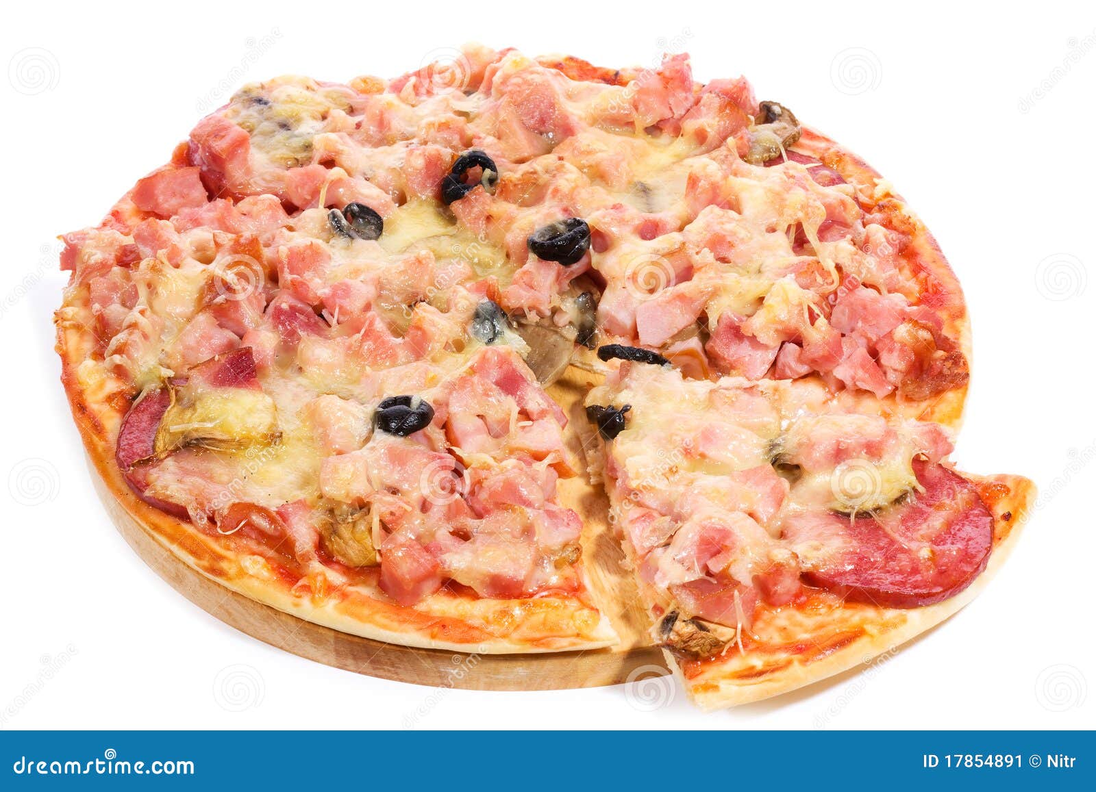 Pizza Mit Schinken Und Salami Stockbild Bild von käse, mittagessen