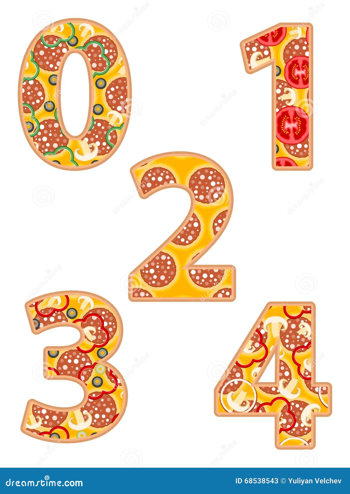 Pizza número 0 a 4 ilustración del vector. Ilustración de fuente 68538543