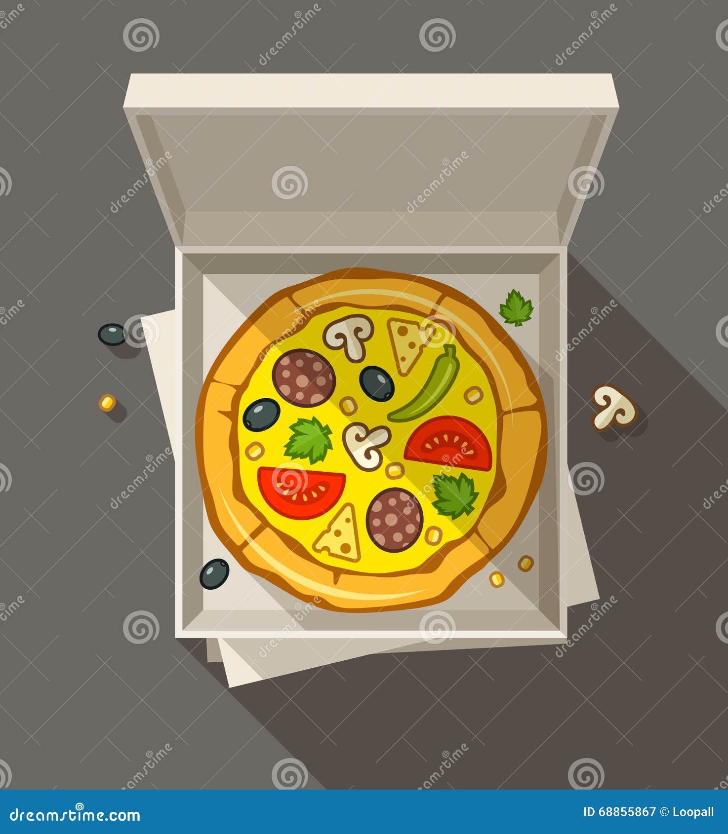 Pizza in open box stock vector. Illustration of cheese 68855867