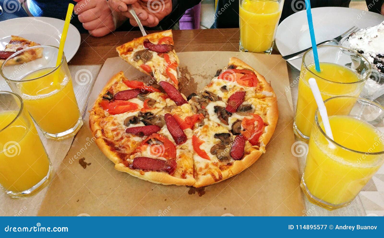 Pizza and juice stock image. Image of food, pizza, mobilephoto 114895577
