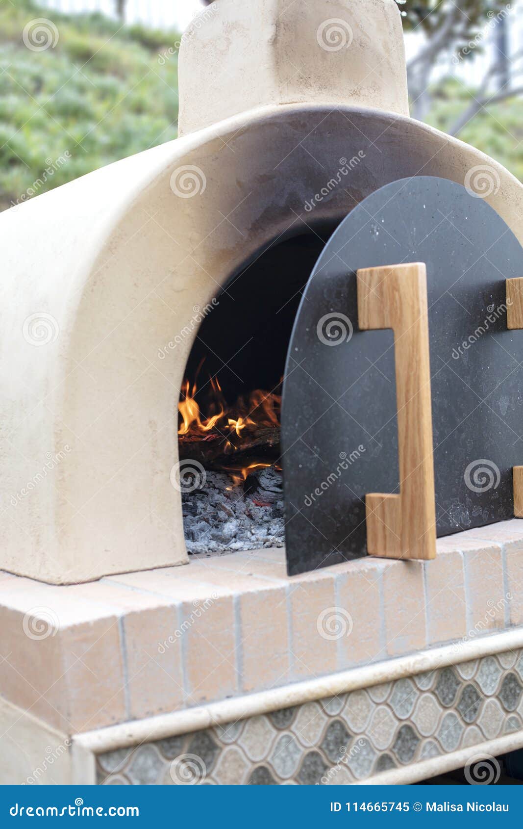 Pizza Oven Made of Brick, Cement and Tile Being Prepped for Baki Stock