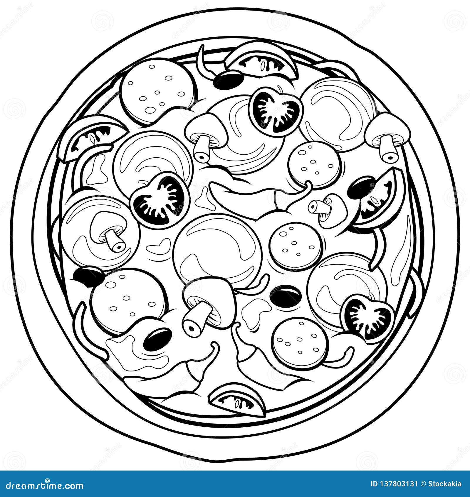Pizza Pagina in Bianco E Nero Del Libro Da Colorare Illustrazione  Vettoriale - Illustrazione di pittura, nero: 137803131