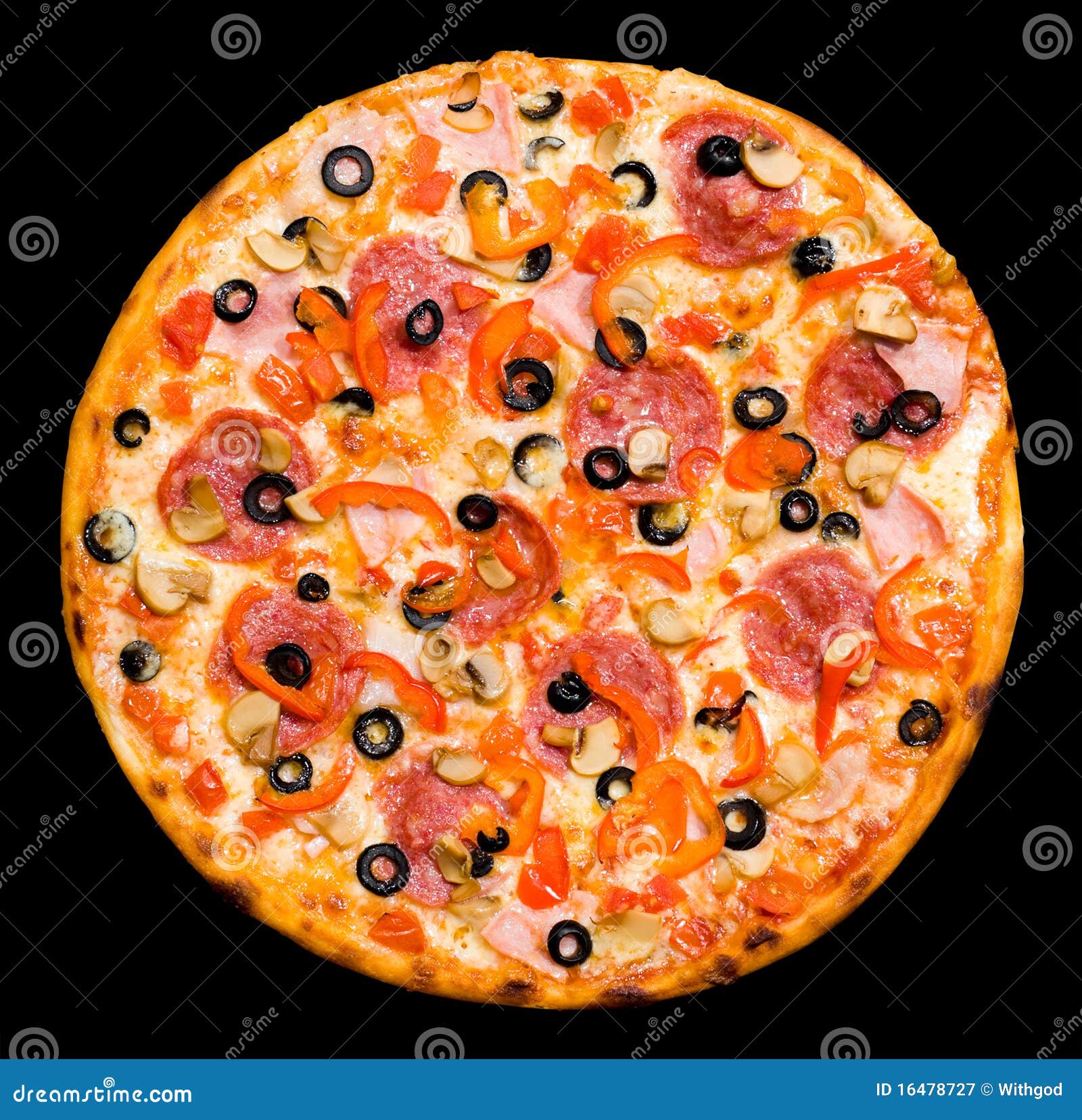 Pizza with Peperoni, Mushrooms and Ham, Isolated Stock Image Image of