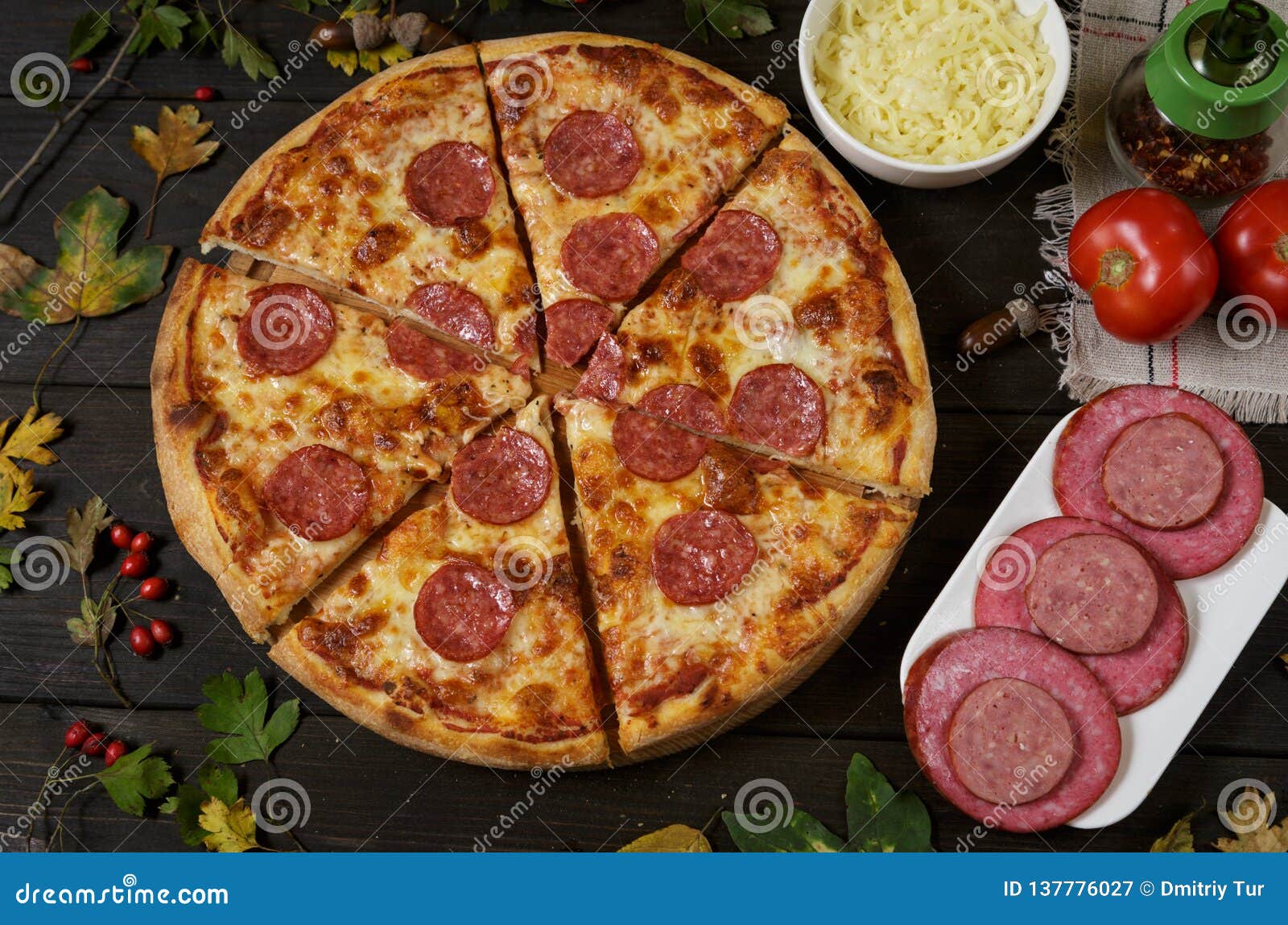 Pizza Pepperoni with Salami Stock Image - Image of lunch, parsley ...