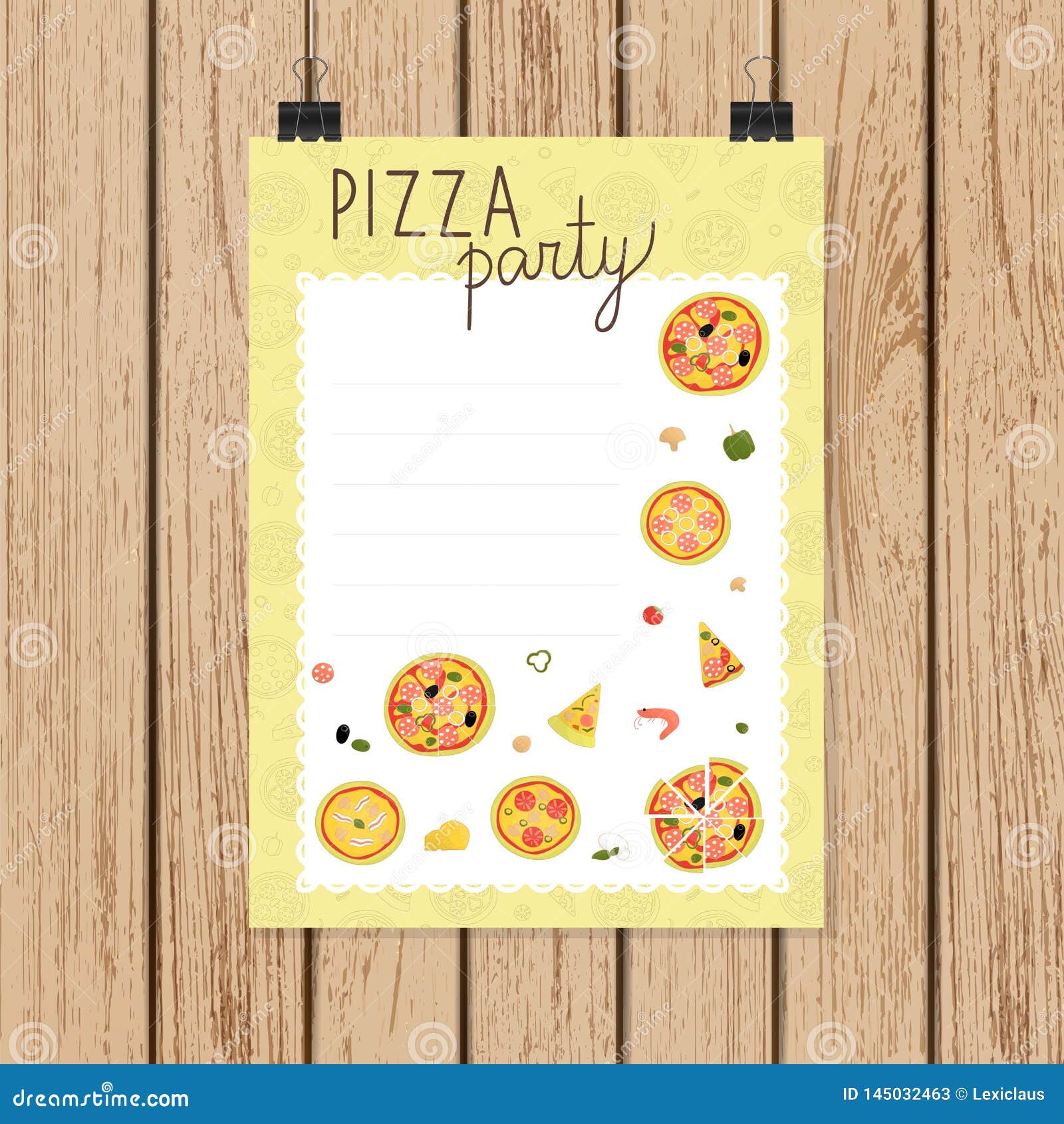 Pizza Party Invitation or Banner in Doodle Style Stock Vector Inside Pizza Party Flyer Template Free