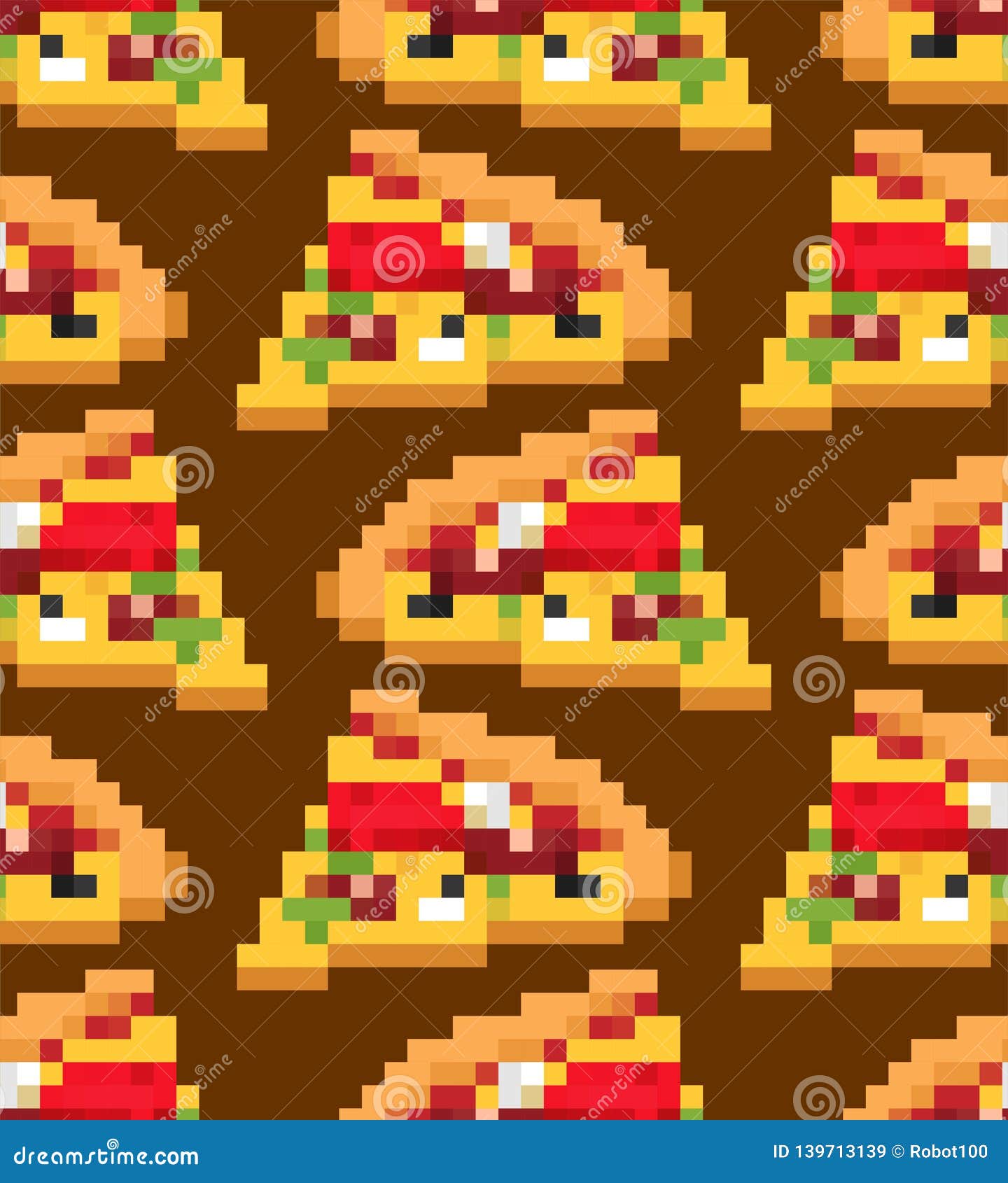 Pizza pixel art piece is pixelated fast Royalty Free Vector