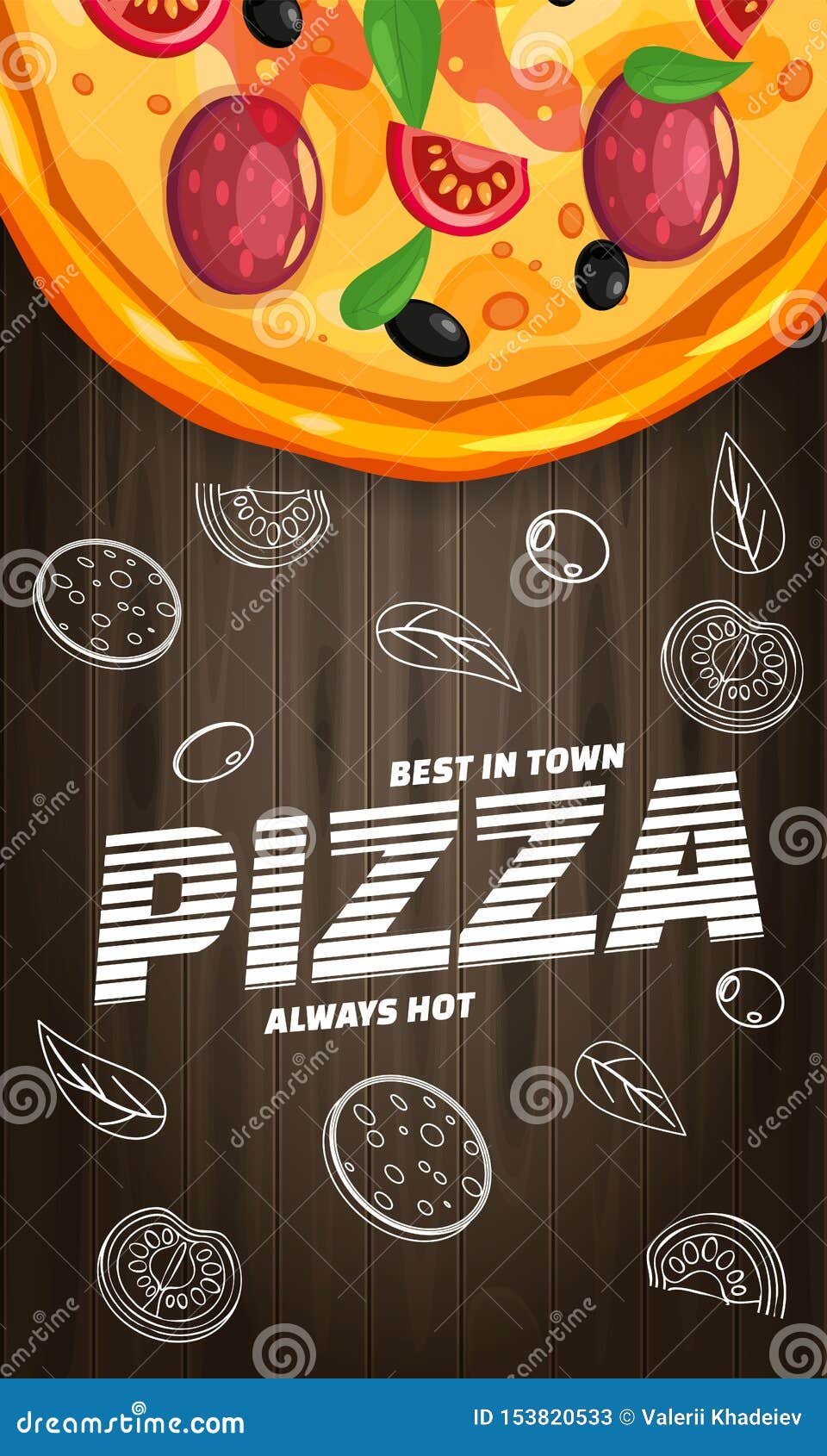 Pizza Pizzeria Italian Template Vertical Flyer Baner With Ingredients And Text On Wooden Background Fast Food Top View Stock Vector Illustration Of Cheese Poster